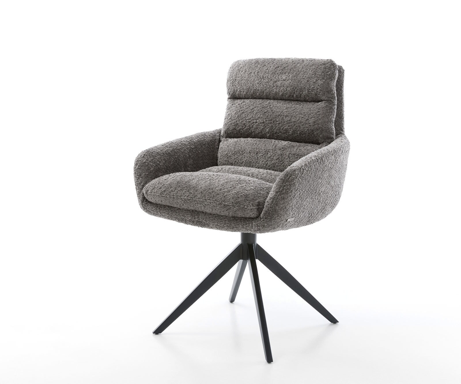 Draaistoel Abelia-Flex met armleuning bouclé grijs kruisframe breed zwart 360° draaibaar rocker-functie