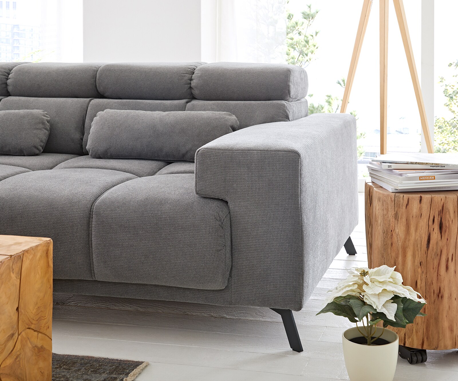 Hoekbank Ordino 285x200 microvezel grijs voetenbank links elektrische zitdiepteverstelling 9