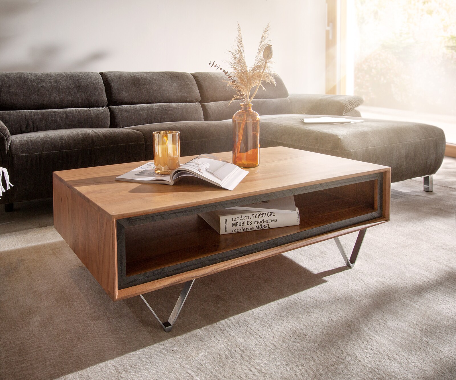 Salontafel Stonegrace 115x60 cm acacia natuur 1 plank steenfineer