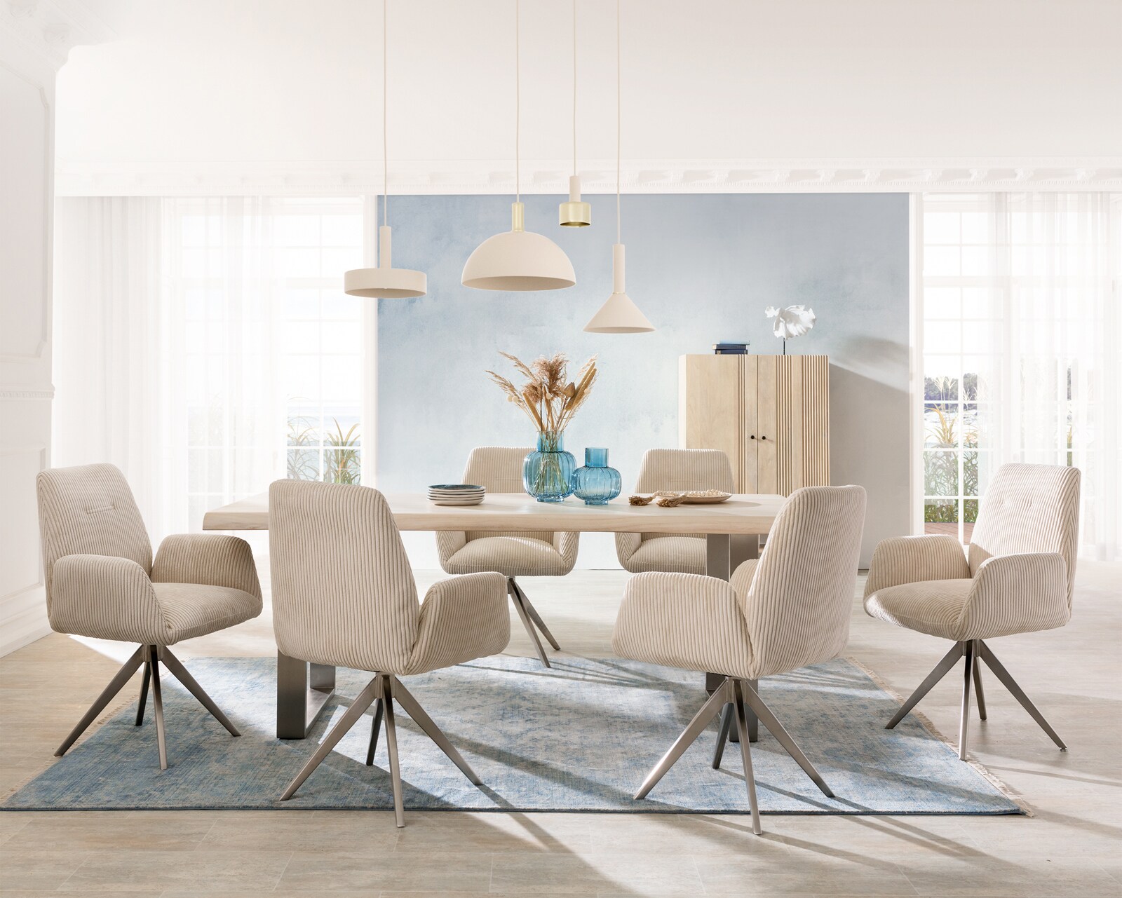 Eetkamerstoel Zoa-Flex koord beige kruisframe hoekig roestvrij staal pocketveer kern 3 Eetkamerstoel Zoa-Flex koord beige kruisframe hoekig roestvrij staal pocketveer kern 3