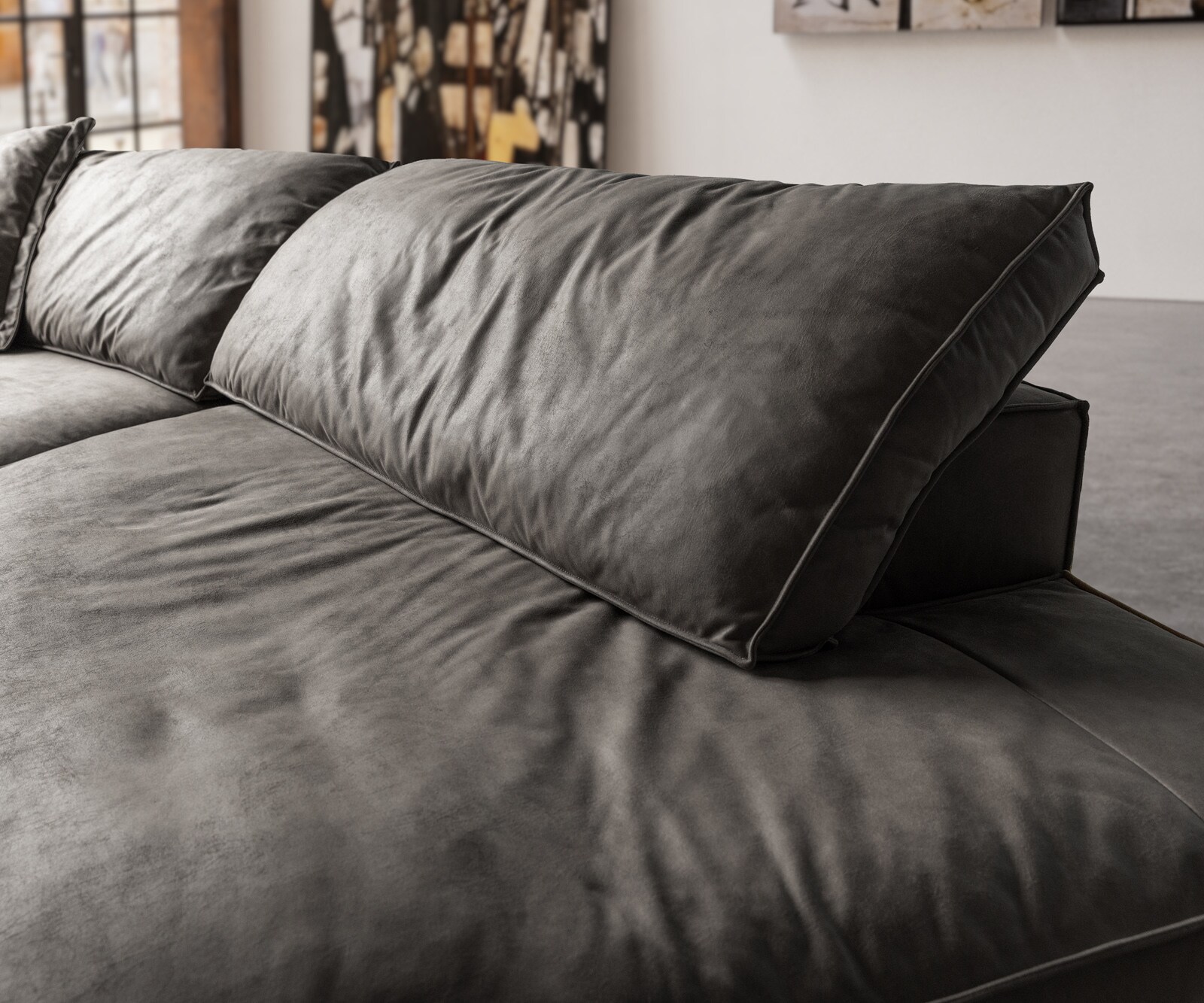 Big-sofa Snoosh 400x150 cm Microvezel zwart Vintage Recamiere rechts 4