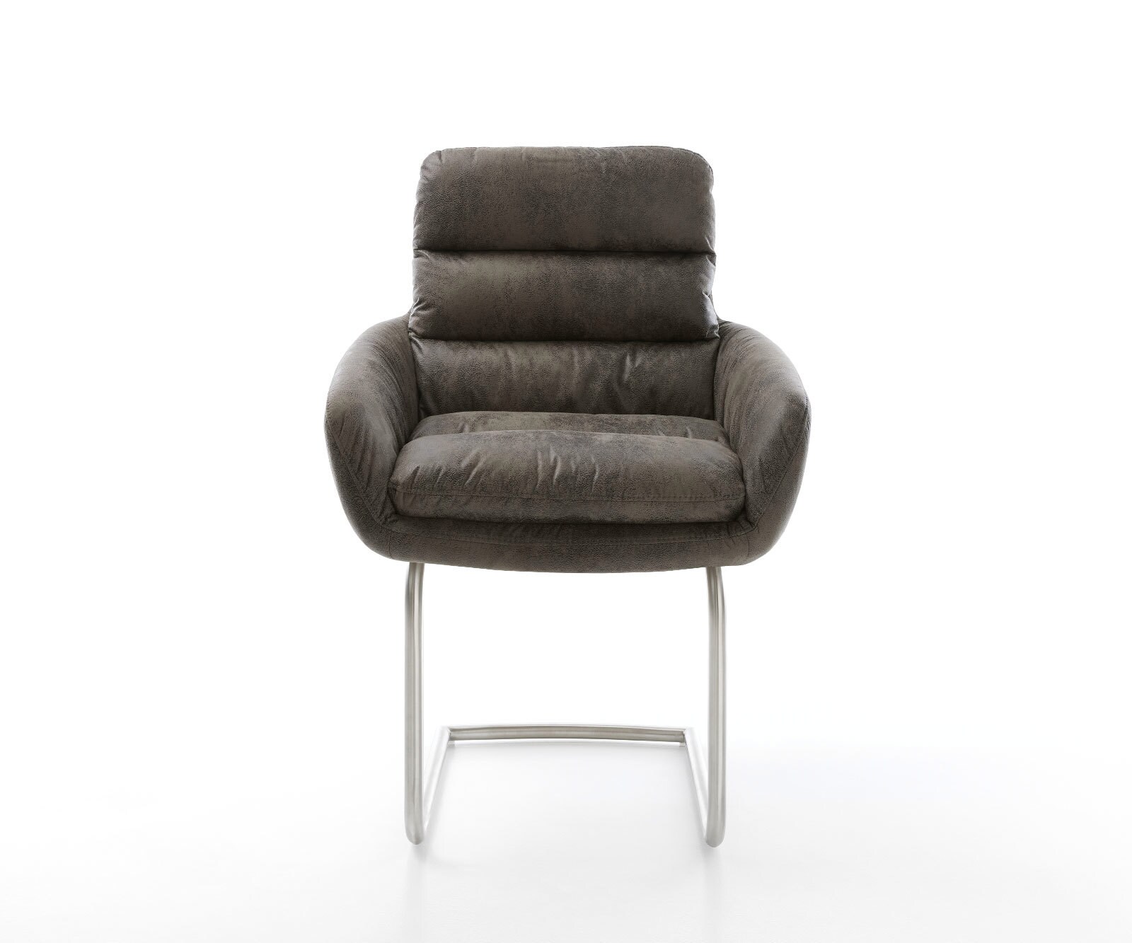 Sledemodel Abelia-Flex met armleuning microvelours grijs antiek sledemodel rond roestvrij staal 2