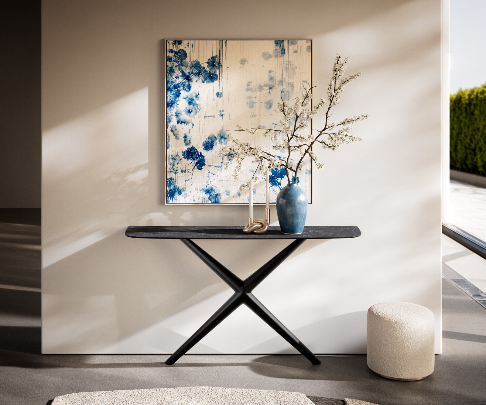 Consoletafel Edge Bootvorm 140x40 cm Keramiek Laminam® Nero Greco Anthrazit Estelo Metaal Zwart 4