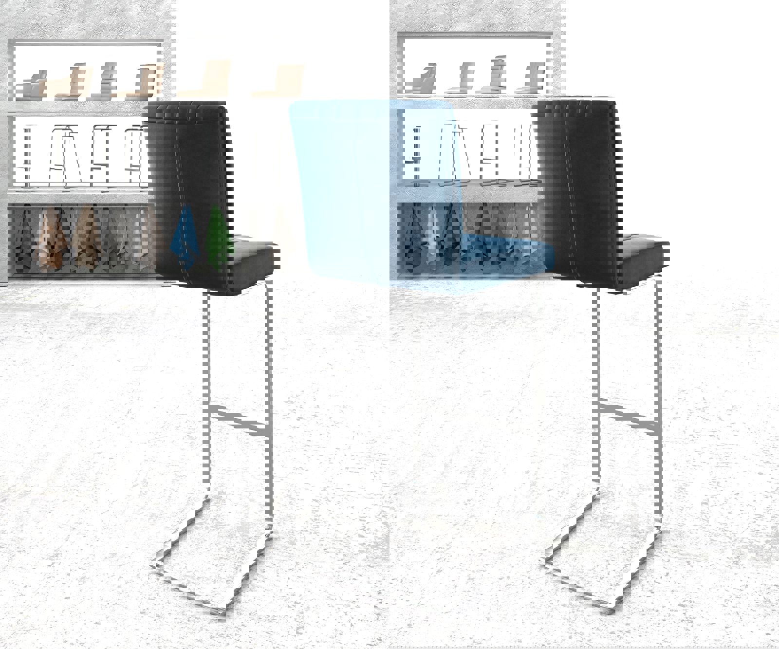 Barstoel Luiga-Flex fluweel blauw sledestoel vlak roestvrij staal 2 Barstoel Luiga-Flex fluweel blauw sledestoel vlak roestvrij staal 2