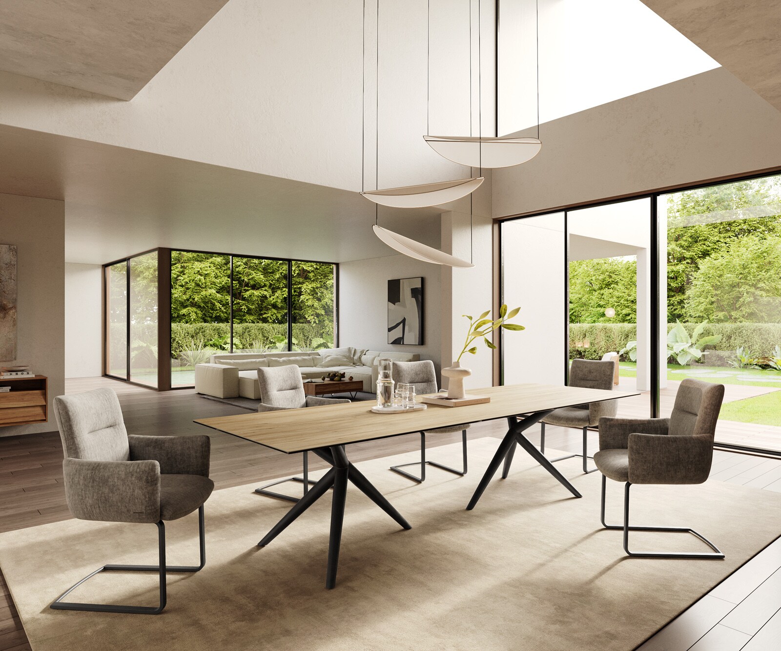 Eetkamertafel Edge 300x100 keramiek Laminam® Sabbia eiken kleur Estelar rond  metaal zwart 5