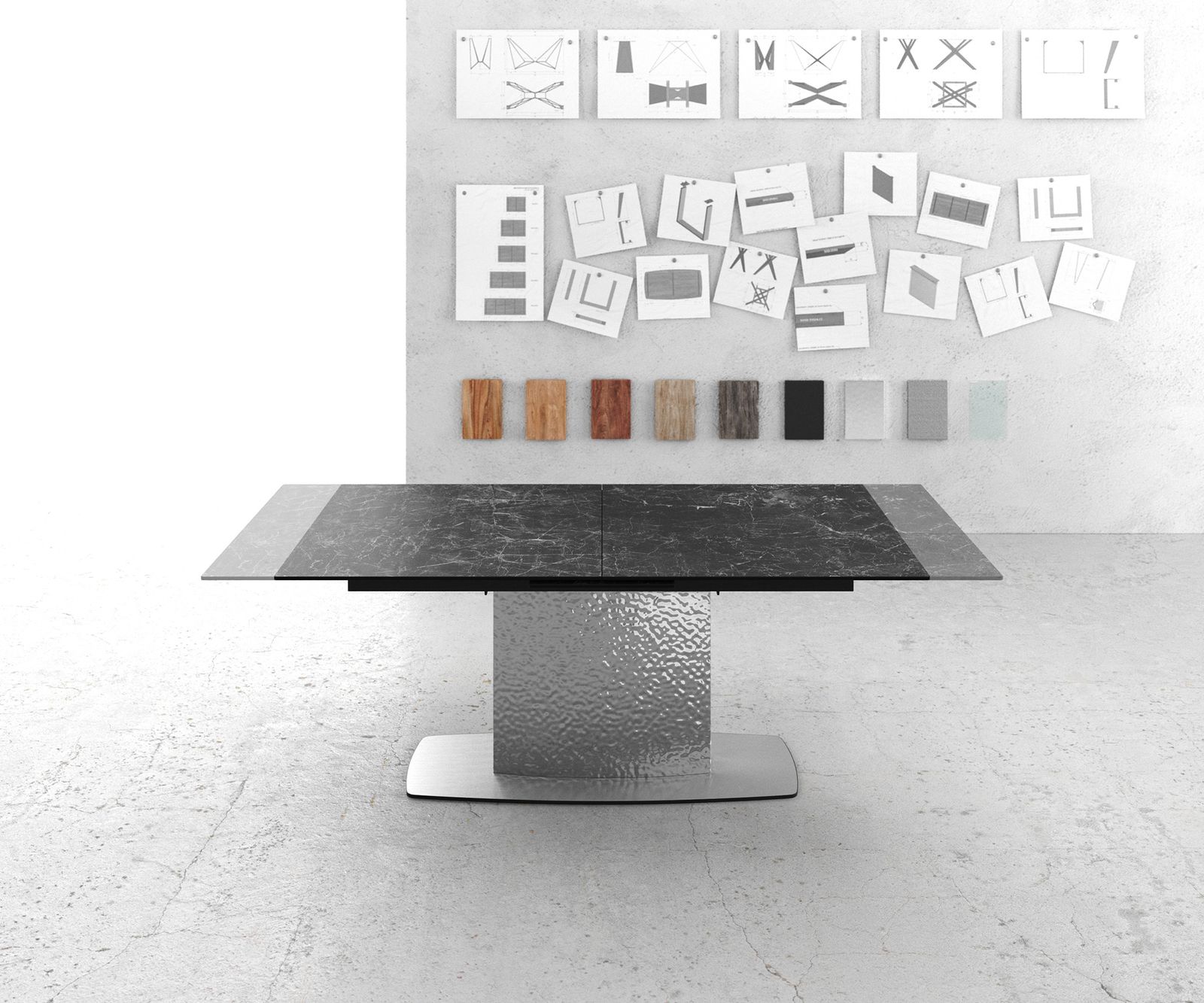 Eetkamertafel Edge 180-220x90 keramiek Laminam®Nero Greco grijs Wave RVS uitschuifbaar 5 Eetkamertafel Edge 180-220x90 keramiek Laminam®Nero Greco grijs Wave RVS uitschuifbaar 5
