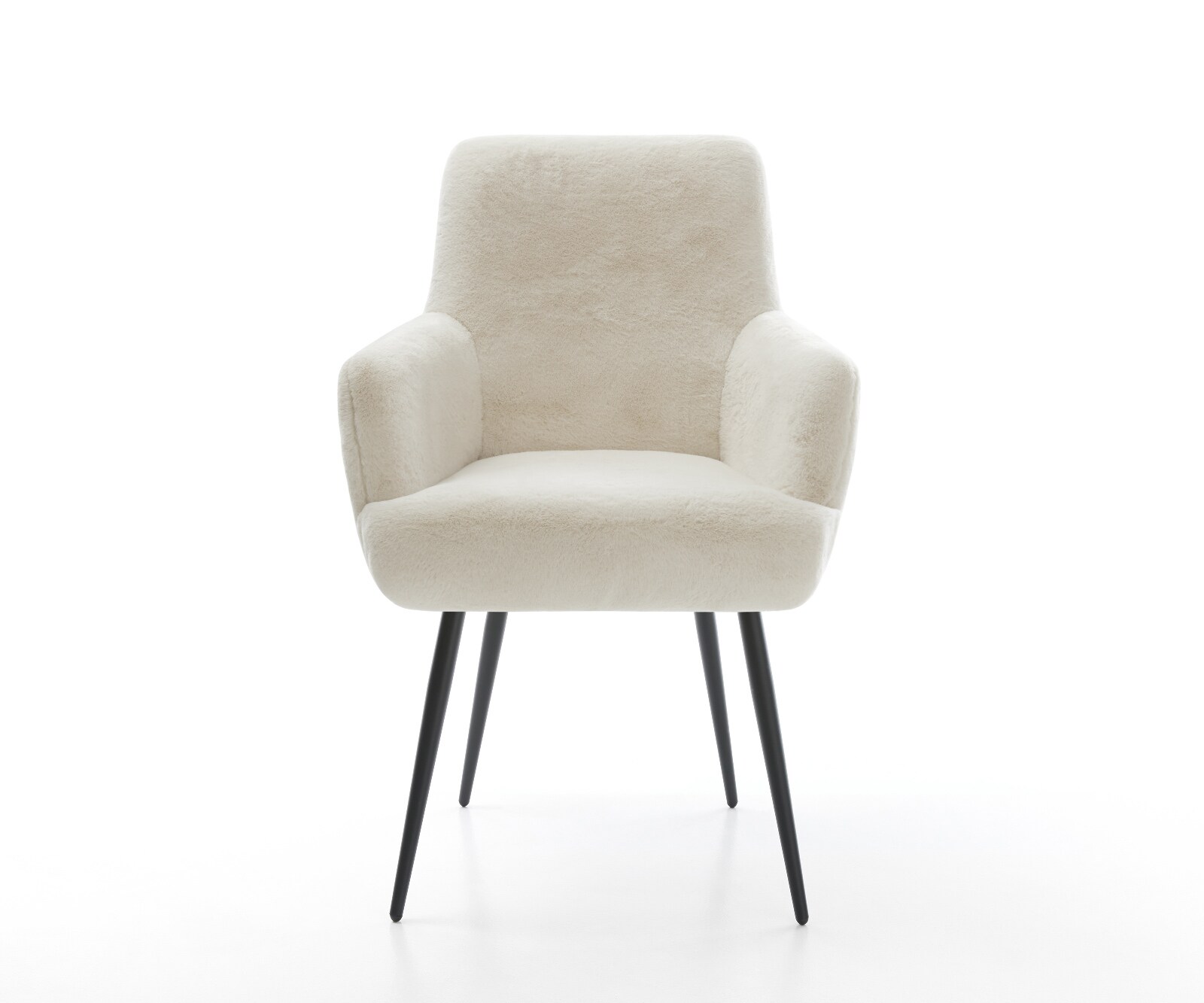 Eetkamerstoel Heira-Flex met armleuning pluchen crème-wit 4-poot conisch zwart pocketveer kern 2
