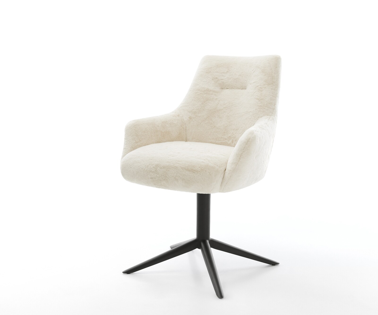 Draaistoel Alja-Flex met armleuning pluchen crème-wit kruispoot zwart 360° draaibaar rocker-functie pocketveer kern