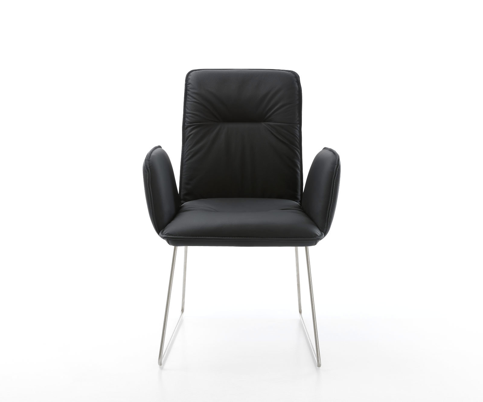 Eetkamerstoel Vinja-Flex echt leer zwart slipframe roestvrij staal 1 Eetkamerstoel Vinja-Flex echt leer zwart slipframe roestvrij staal 1