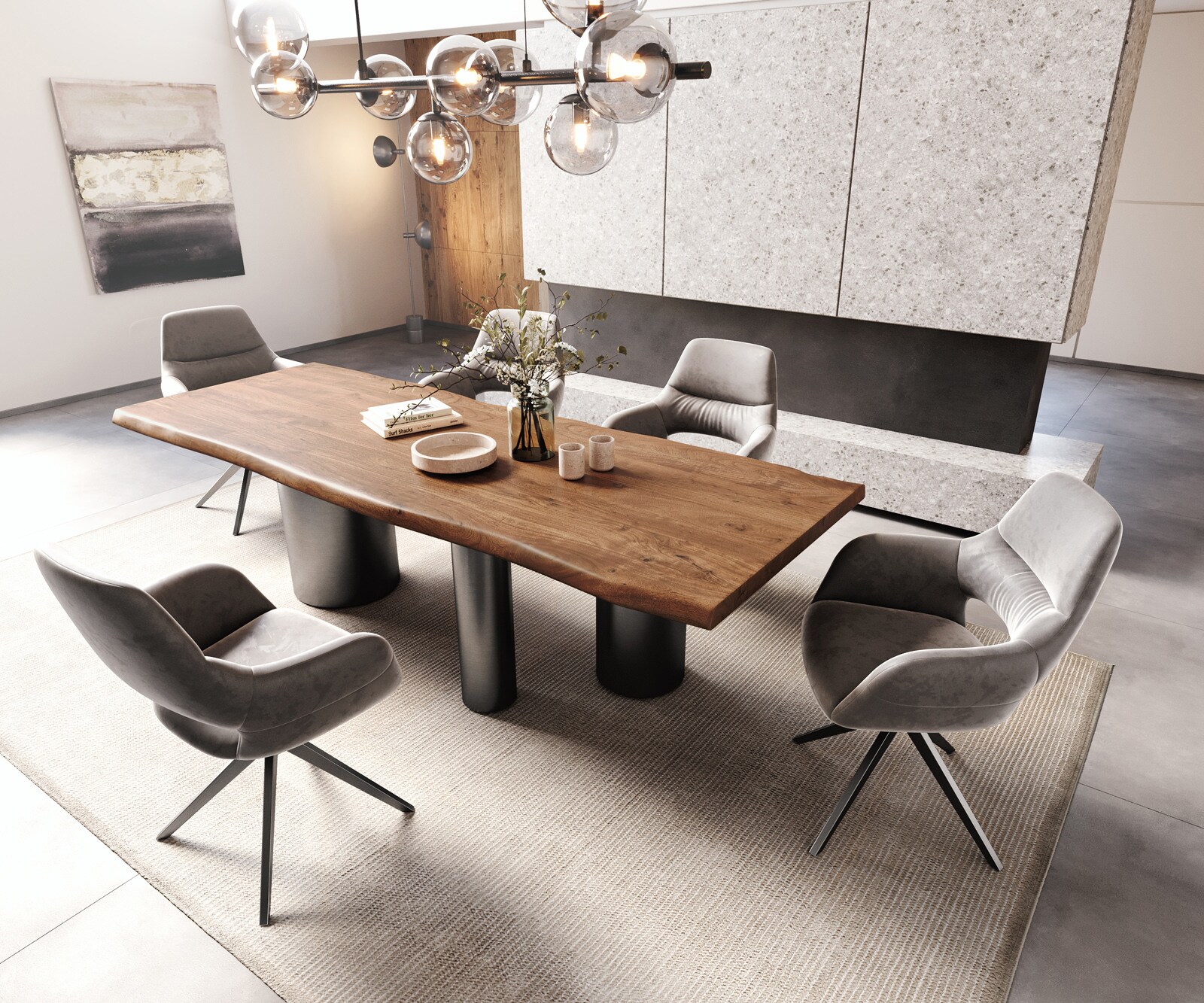 Eetkamertafel Edge 260x100 XL acacia bruin Troa roestvrij staal grafiet Live-Edge 5