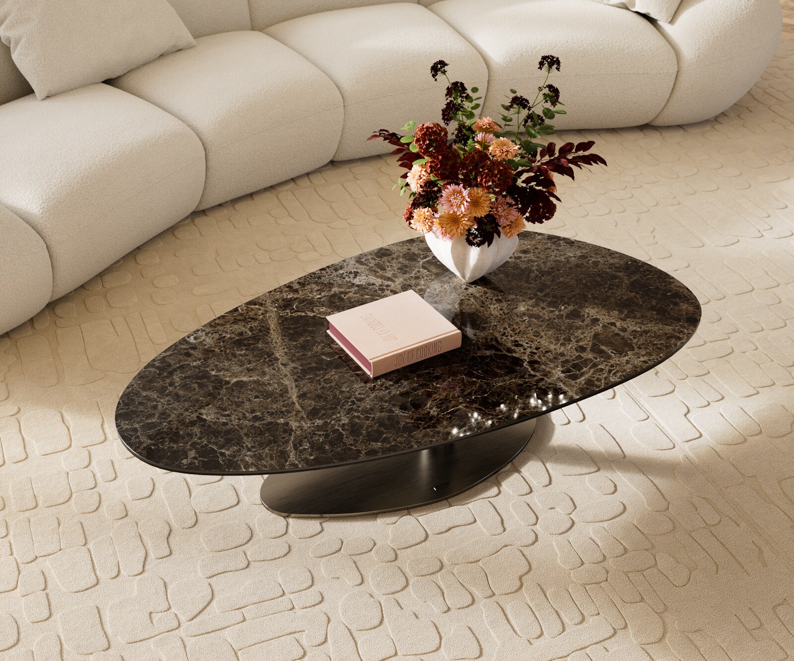 Salontafel Edge Oval 140x75 cm keramiek Laminam® Emperador Extra Lucidato donkerbruin Vibany geborsteld roestvrij staal 4