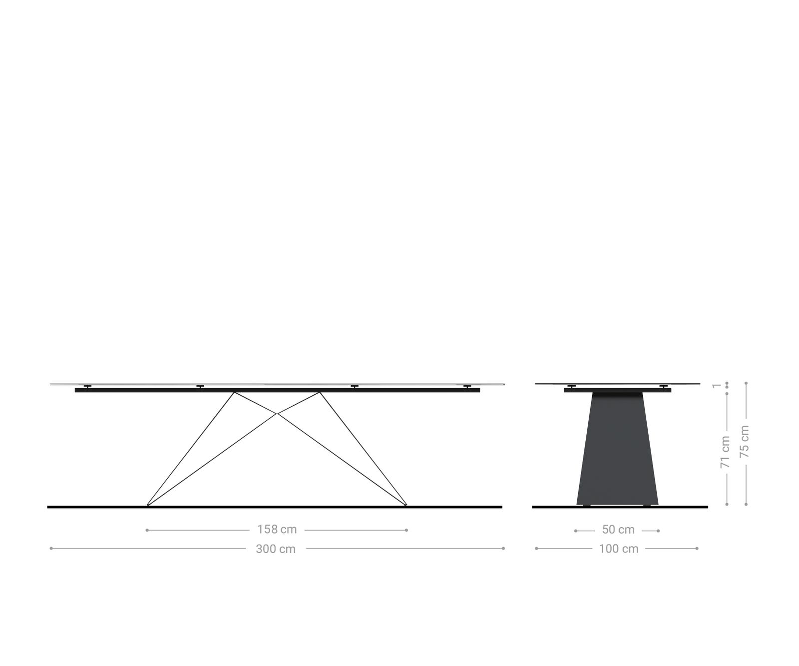 Eettafel Edge 300x100cm Laminam® keramiek wit V-middenpoot zwart 8