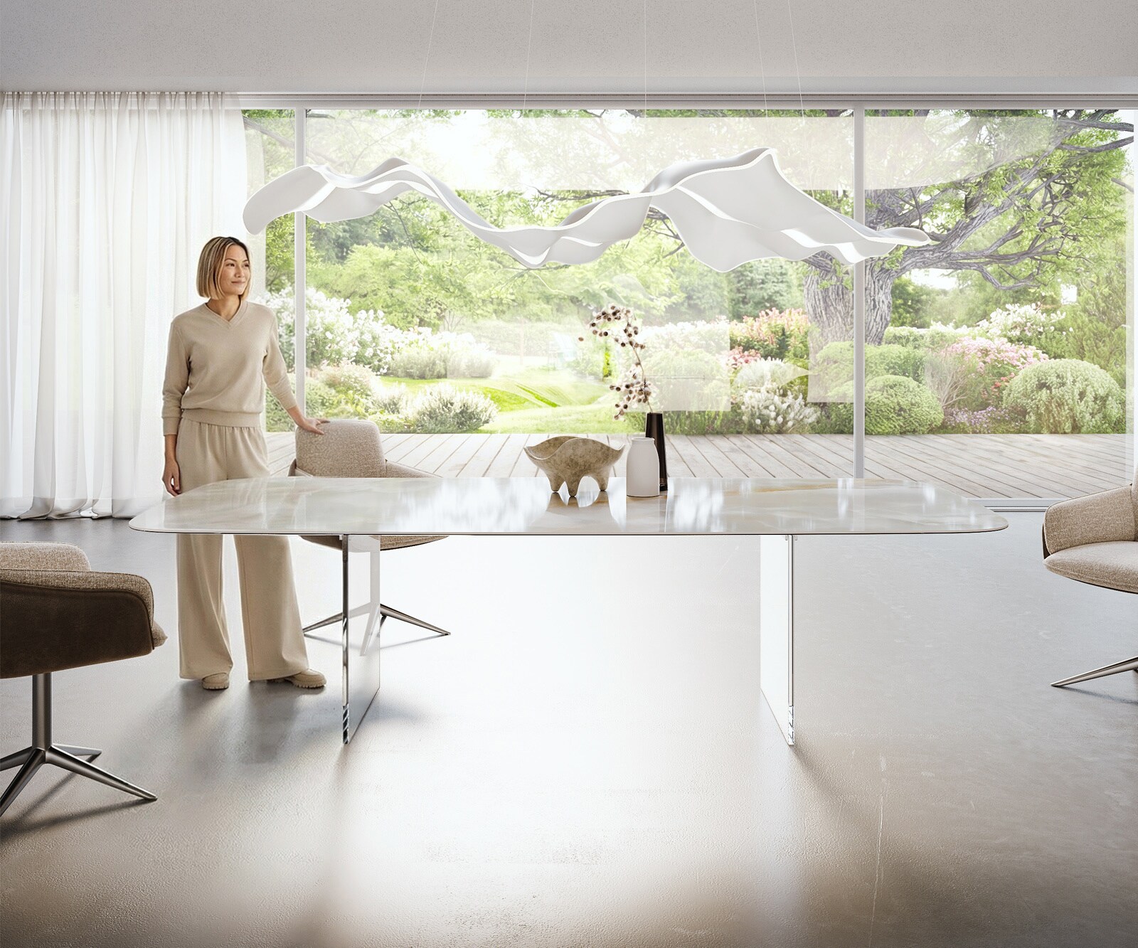 Eetkamertafel Edge Boot 270x120 cm Keramiek Iris FMG Onice Grigio onderstel van glas 2