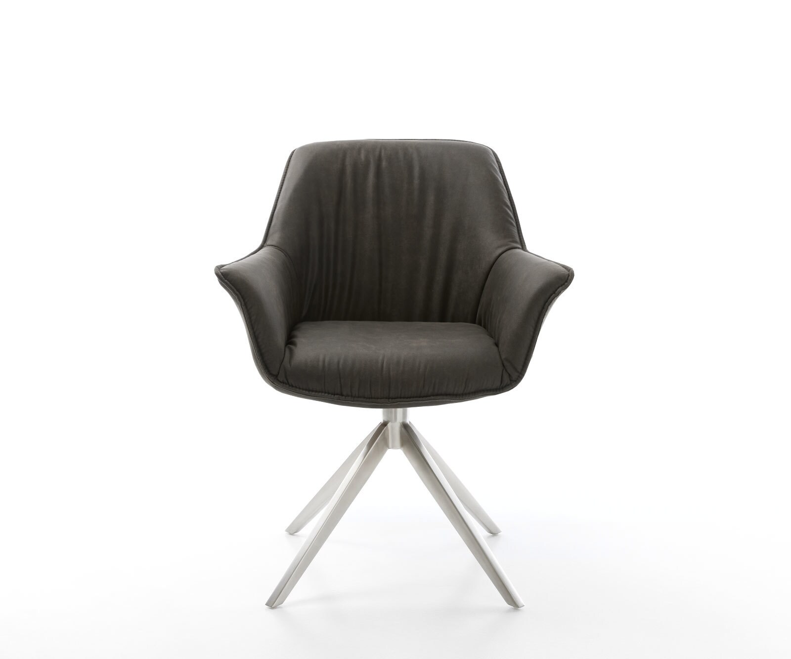 Eetkamerstoel Keila-Flex met armleuning microvelours antraciet vintage kruisframe breed roestvrij staal 1 Eetkamerstoel Keila-Flex met armleuning microvelours antraciet vintage kruisframe breed roestvrij staal 1