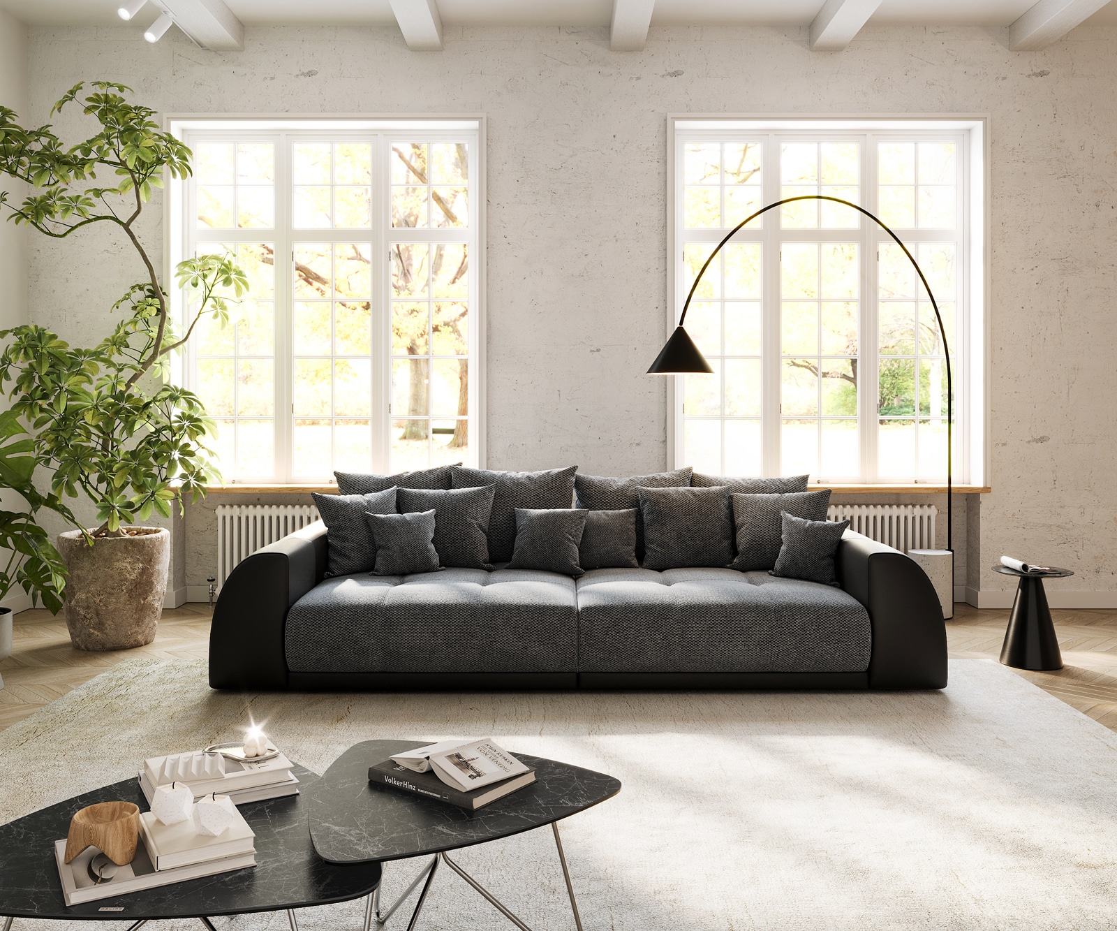 XXL-bank Violetta 310x135 cm zwart inclusief kussen 2 XXL-bank Violetta 310x135 cm zwart inclusief kussen 2