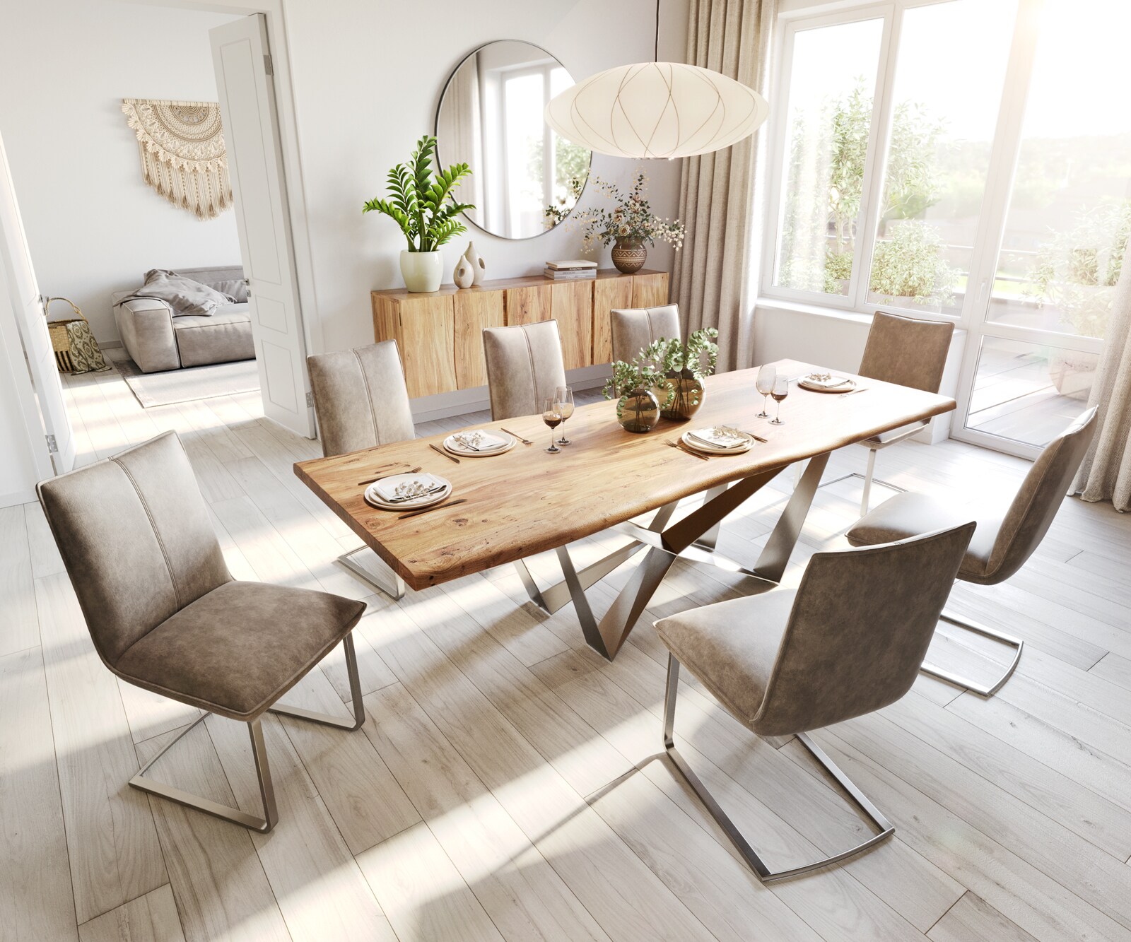 Eettafel Edge 260x100 acacia natuur Spider vlakstaal edelstaal Live-Edge 5