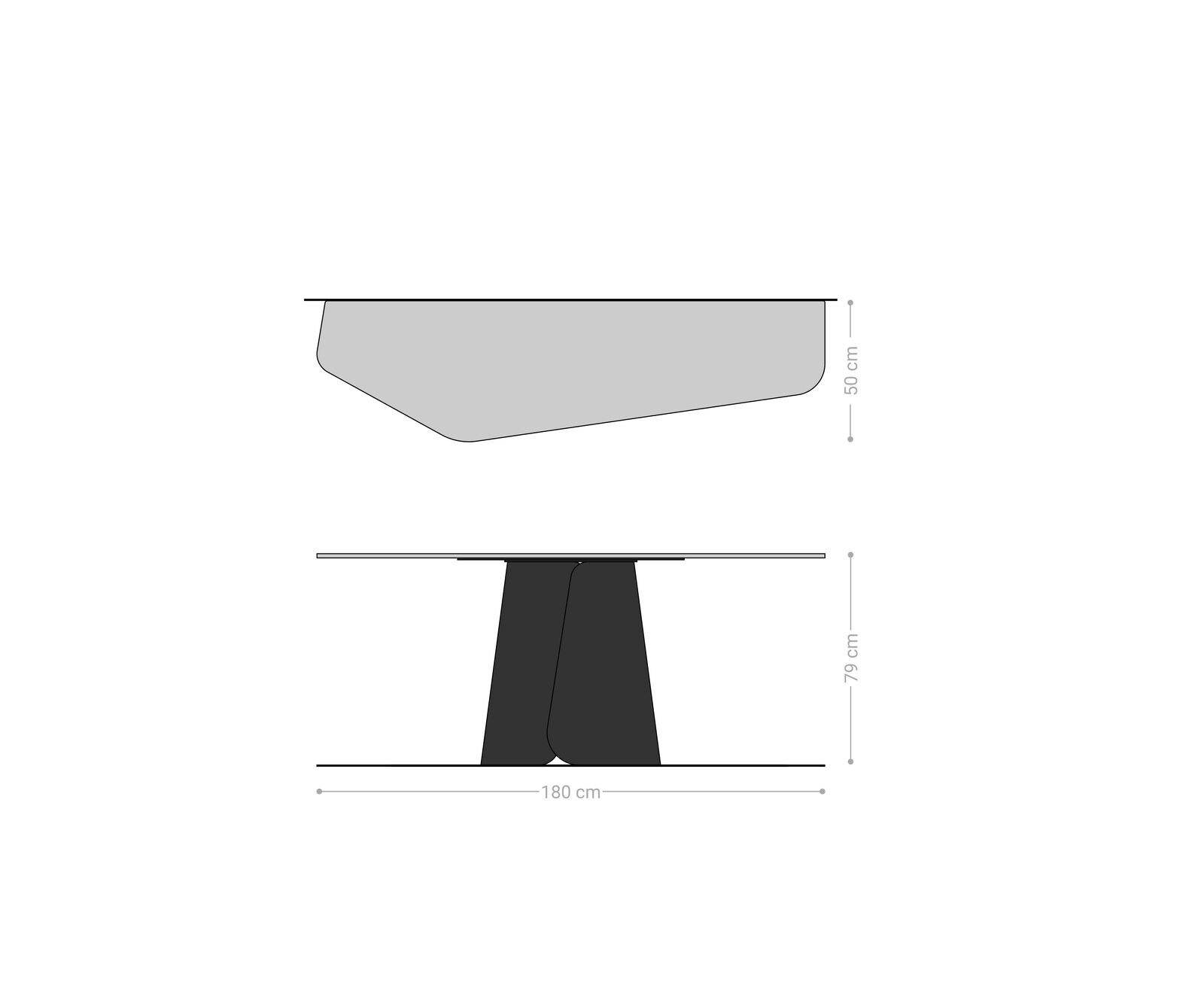 Consoletafel Edge Polygonaal 180x50 cm Keramiek Onyx Pearl Livos Metaal Effektfinish Titan 8