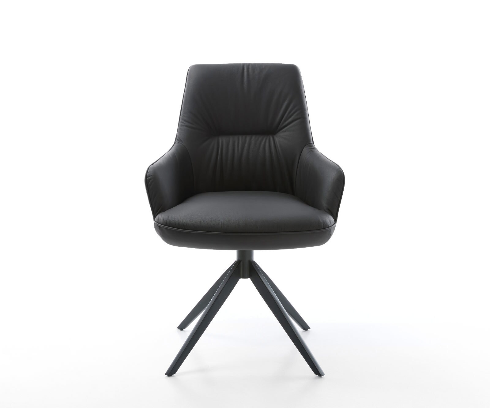 Draaistoel Zelia-Flex met armleuning echt leer zwart kruisframe breed zwart 360° draaibaar rocker-functie pocketveer kern 1
