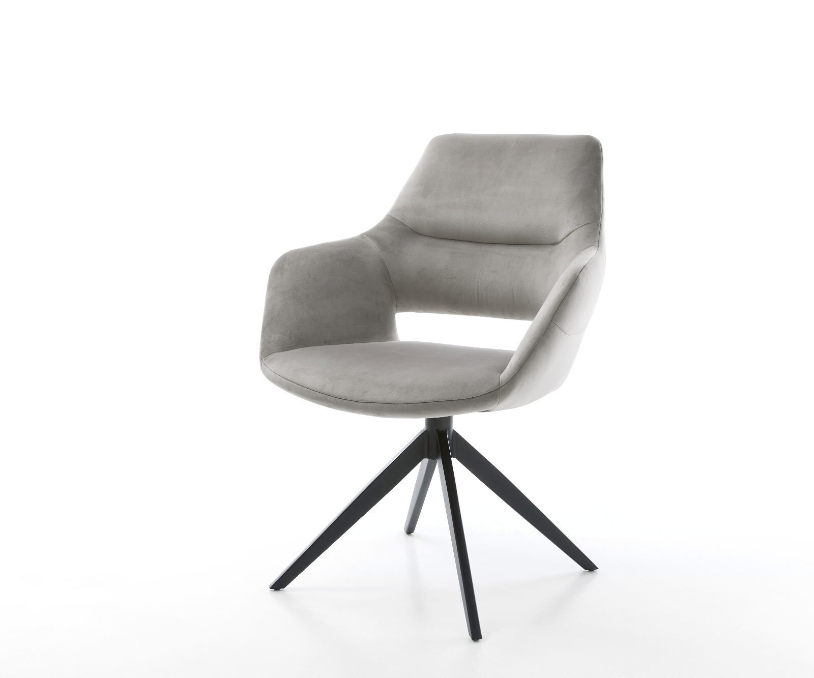 Draaistoel Yago-Flex met armleuning fluweel grijs kruisframe breed zwart 360° draaibaar rocker-functie pocketveer kern