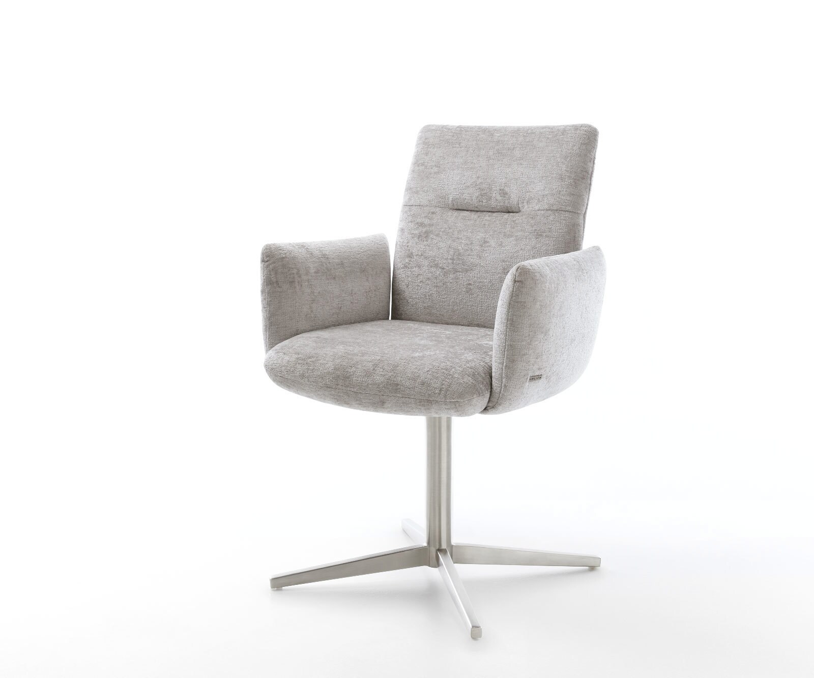 Draaistoel Jova-Flex met armleuning chenille zilver grijs kruispoot roestvrij staal 360° draaibaar pocketveer kern