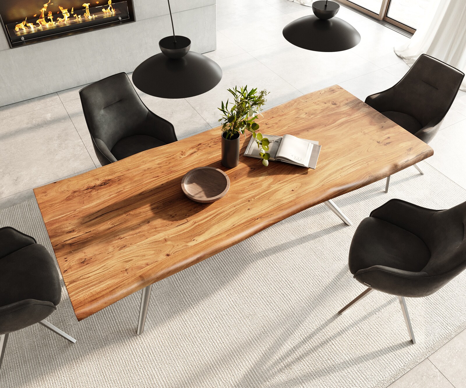 Eettafel Edge 240x100 acacia natuur Estelar rond RVS Live-Edge 3