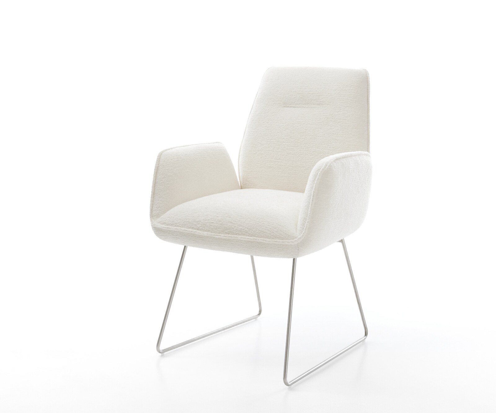 Eetkamerstoel Zoa-Flex bouclé zacht beige slipframe roestvrij staal pocketveer kern