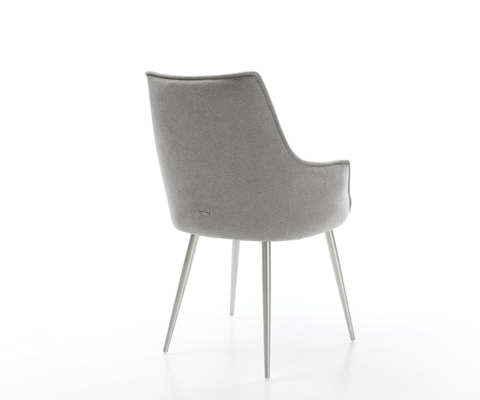 Eetkamerstoel Alja-Flex met armleuning zachte stof met structuur grijs 4-poot conisch roestvrij staal pocketveer kern 5