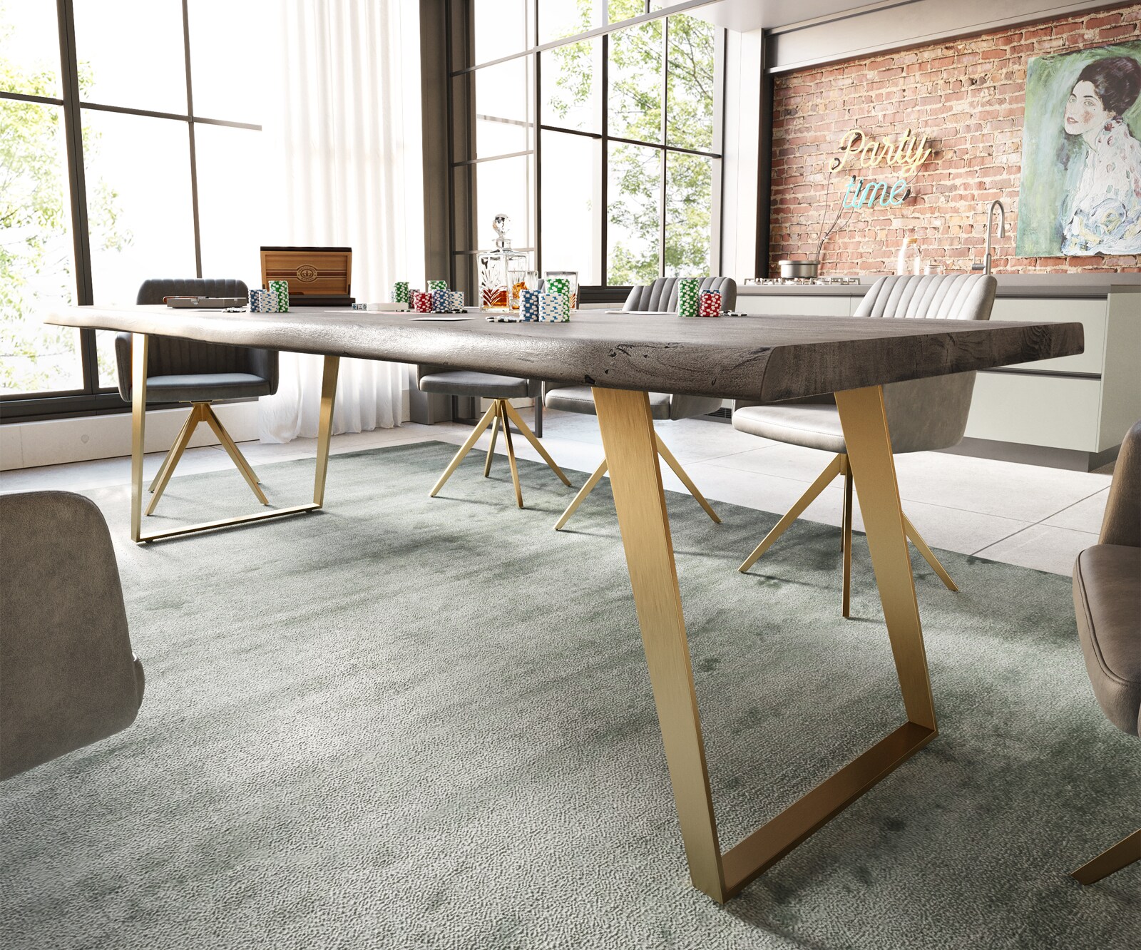 Eettafel Edge 260x100 XL acacia platina  roestvrij staal Gold schuin Live-Edge 4