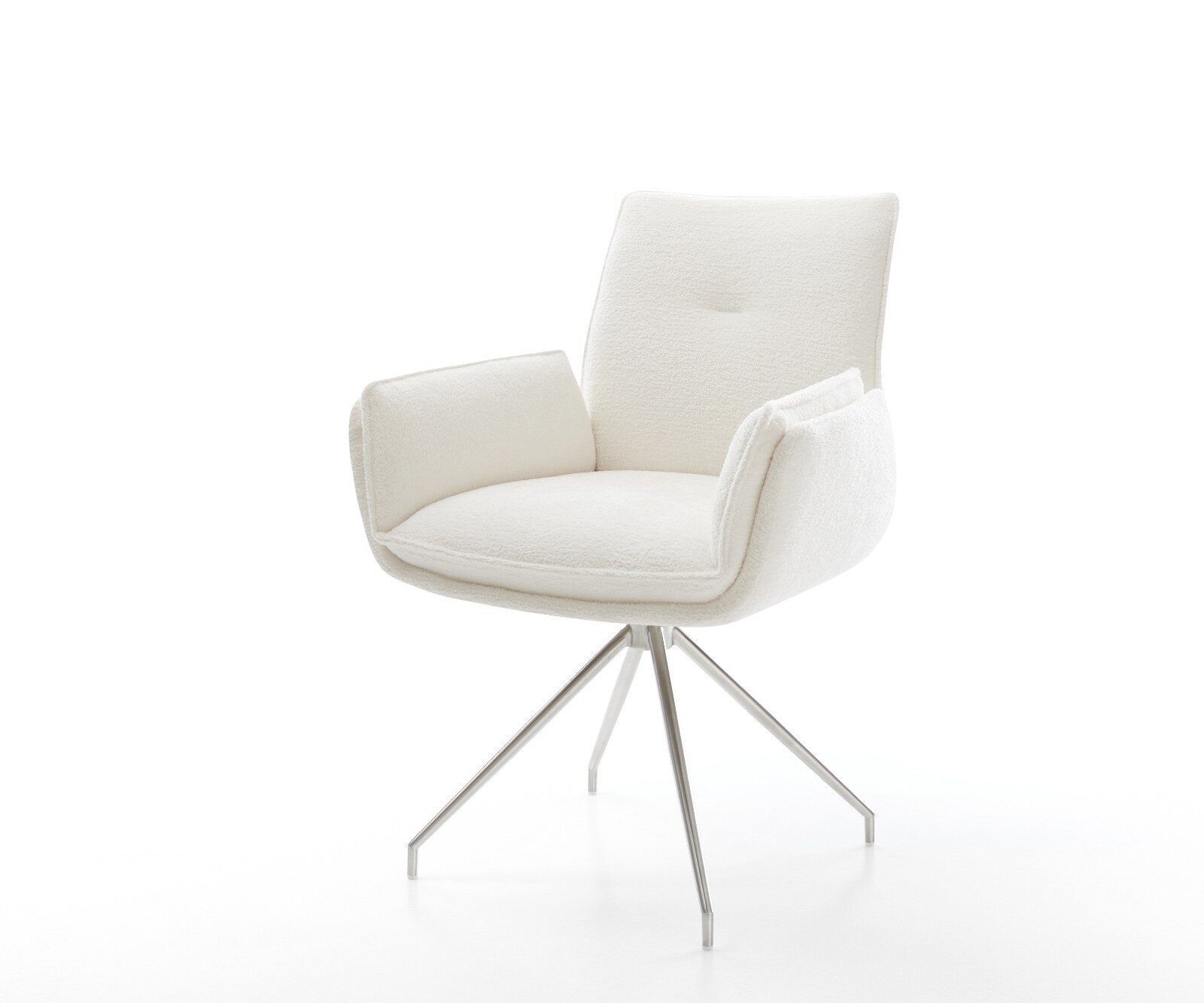 Eetkamerstoel Nela-Flex bouclé zacht beige kruisframe conisch roestvrij staal