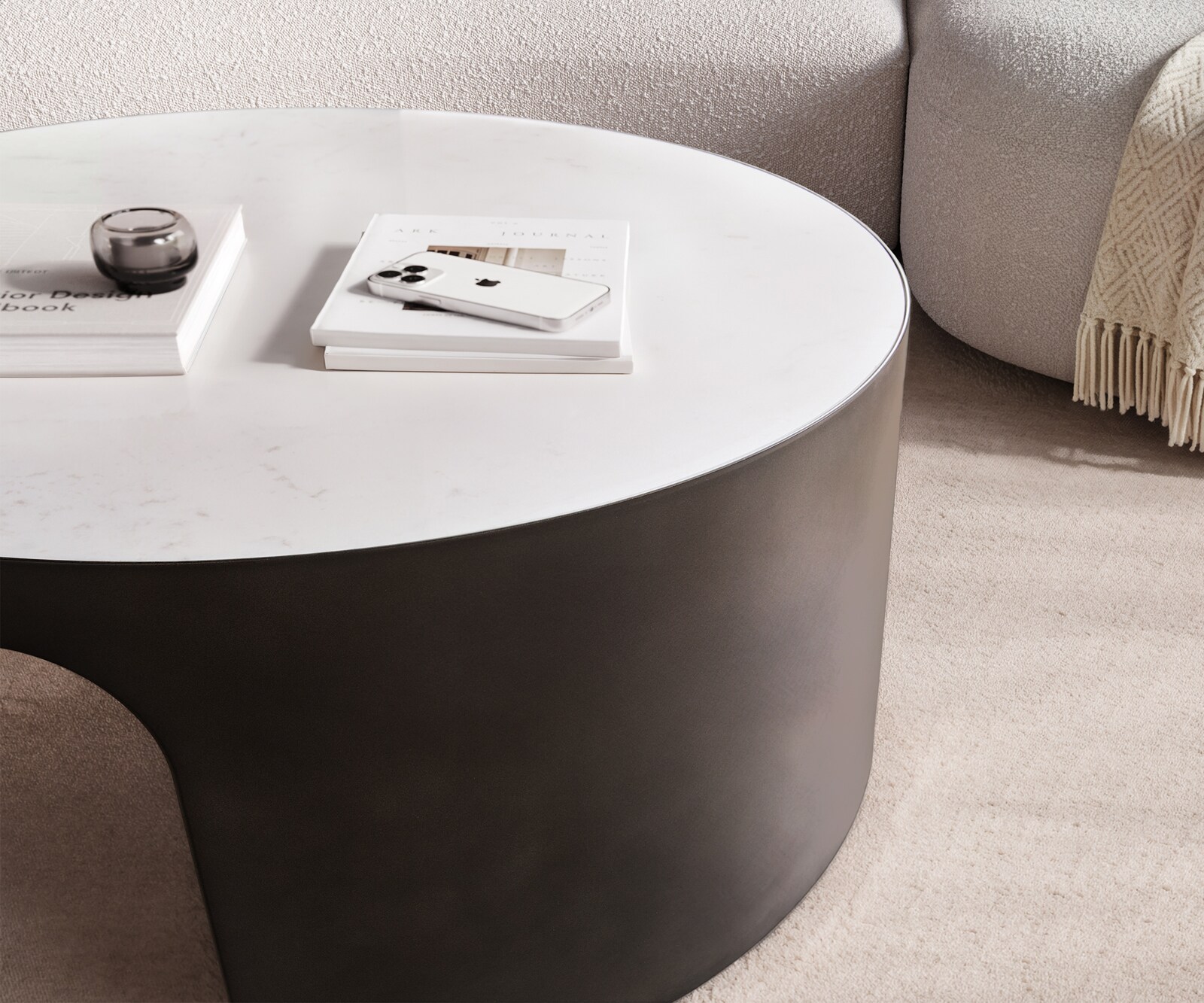 Salontafel Alerio 90x90 cm marmer wit metaal zwart antiek 3