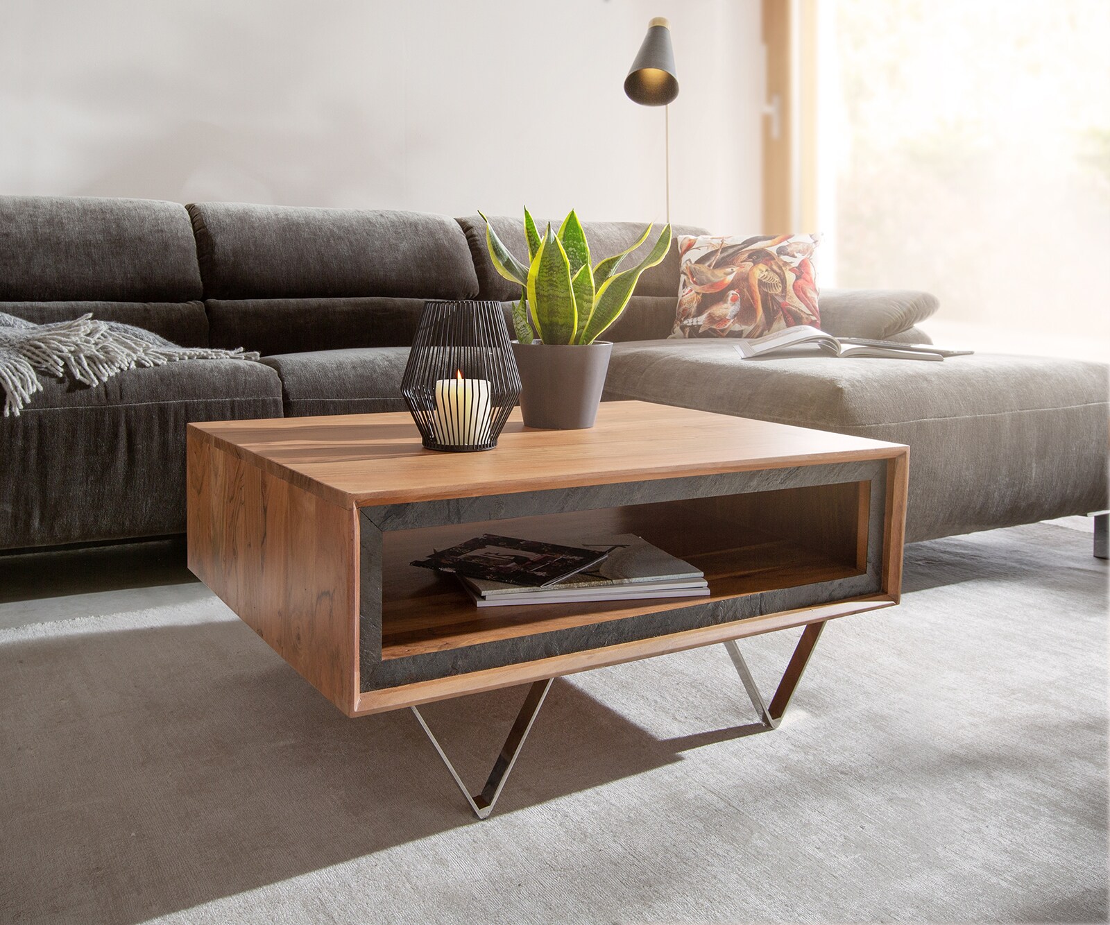 Salontafel Stonegrace 80x60 cm acacia natuur 1 vak steenfineer