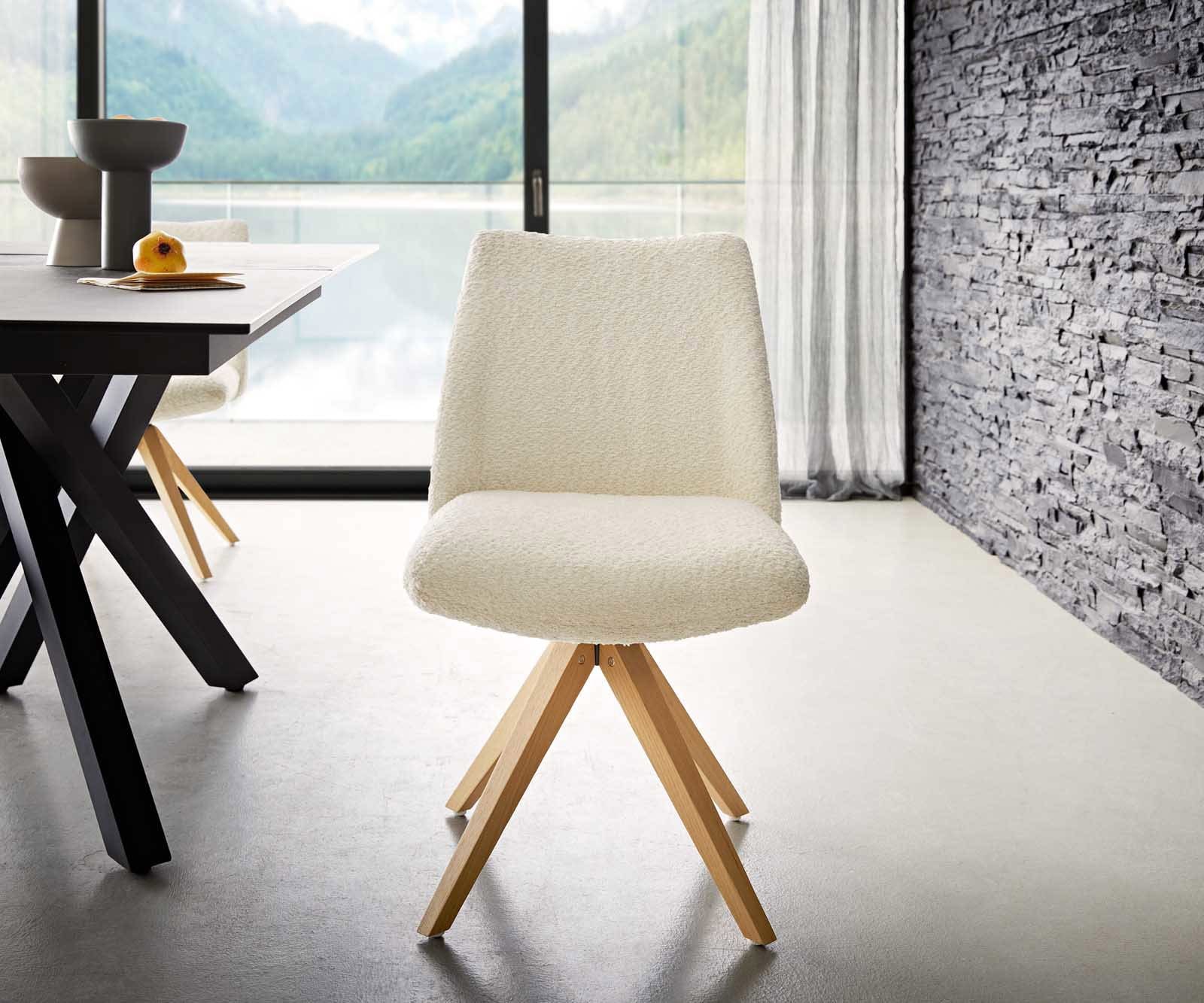 Draaistoel Elso-Flex bouclé wit houten frame hoekig natuur 180° draaibaar pocketveer kern 1 Draaistoel Elso-Flex bouclé wit houten frame hoekig natuur 180° draaibaar pocketveer kern 1