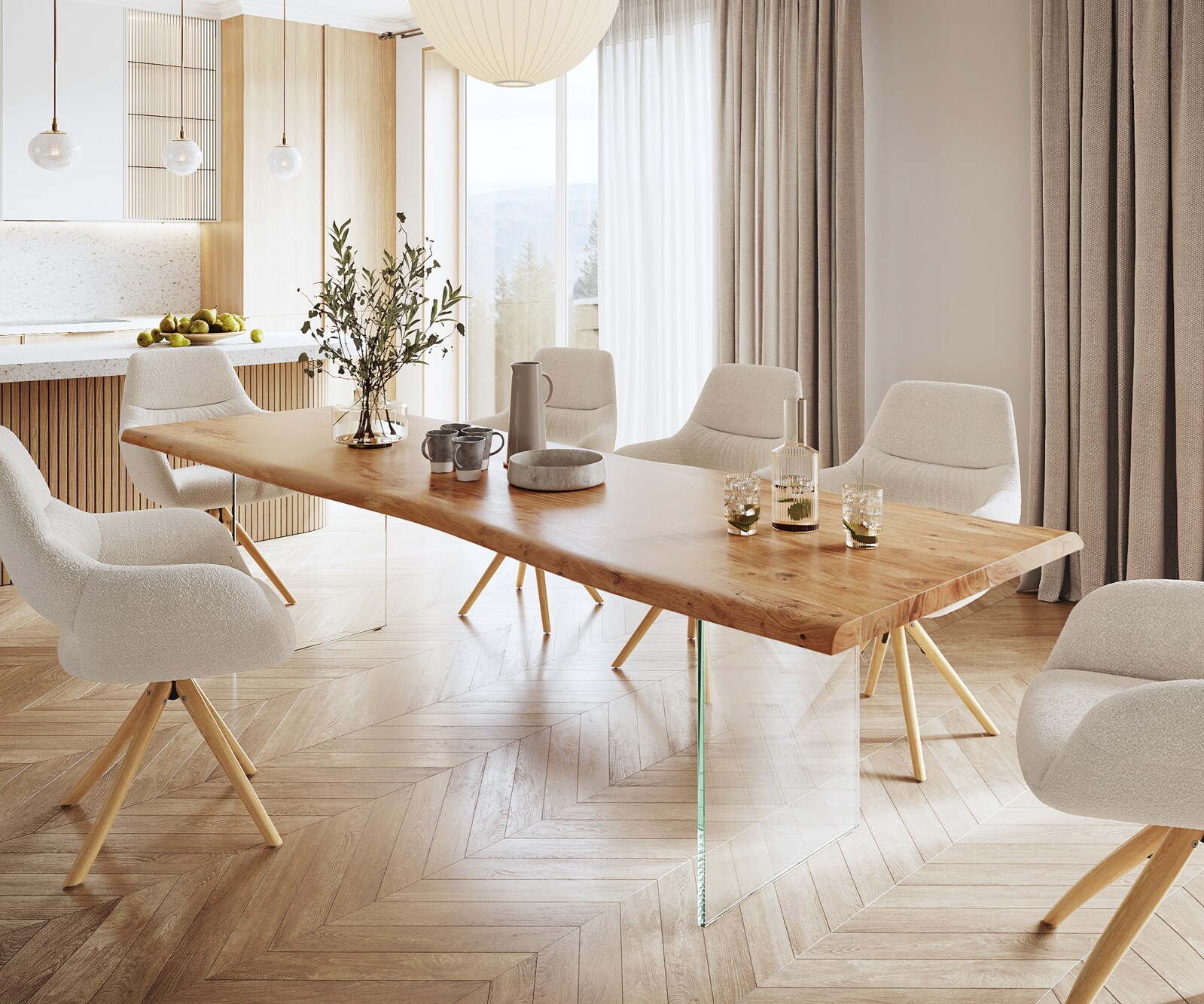 Eettafel Edge 280x100 XL acacia natuur glas Live-Edge
