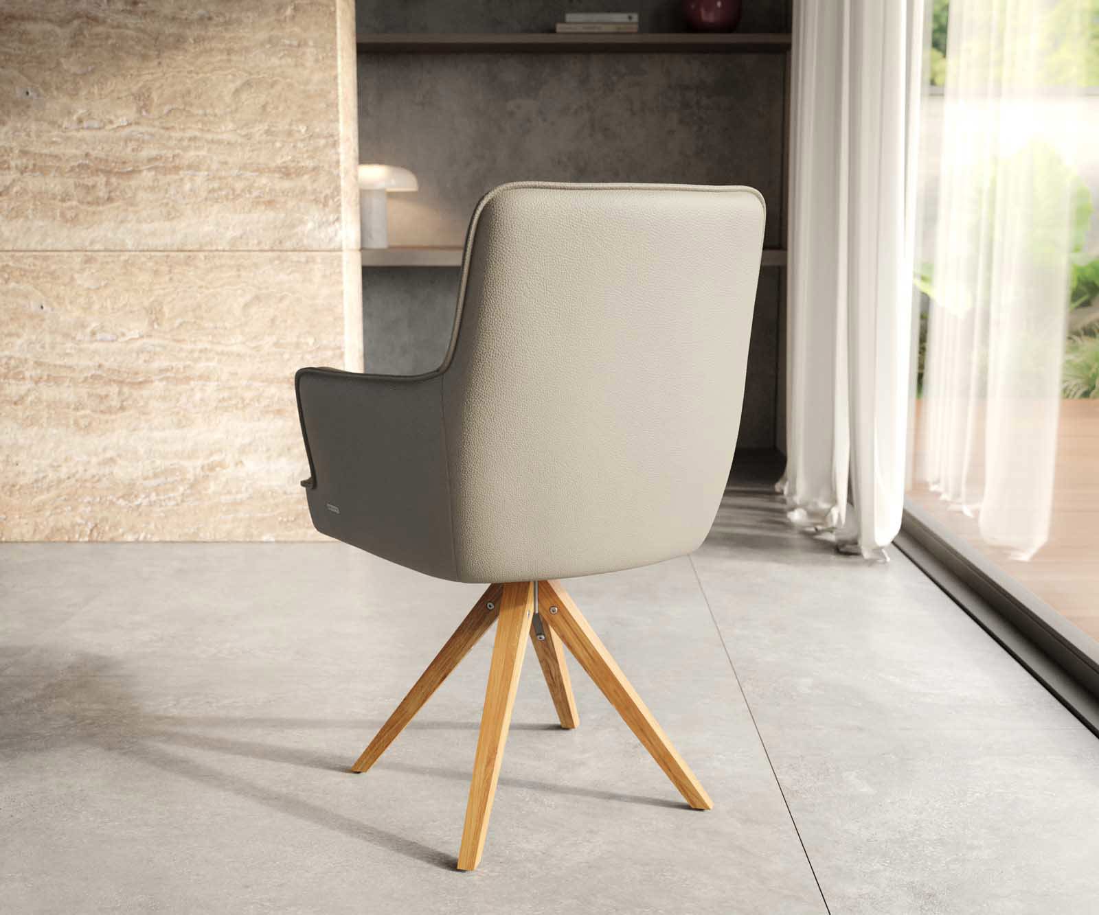 Draaistoel Heira-Flex met armleuning echt leer mud houten frame hoekig natuur 180° draaibaar pocketveer kern 3 Draaistoel Heira-Flex met armleuning echt leer mud houten frame hoekig natuur 180° draaibaar pocketveer kern 3