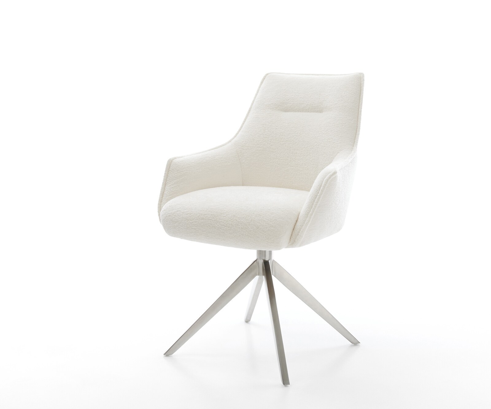 Draaistoel Alja-Flex met armleuning bouclé zacht beige kruisframe breed roestvrij staal 360° draaibaar rocker-functie pocketveer kern