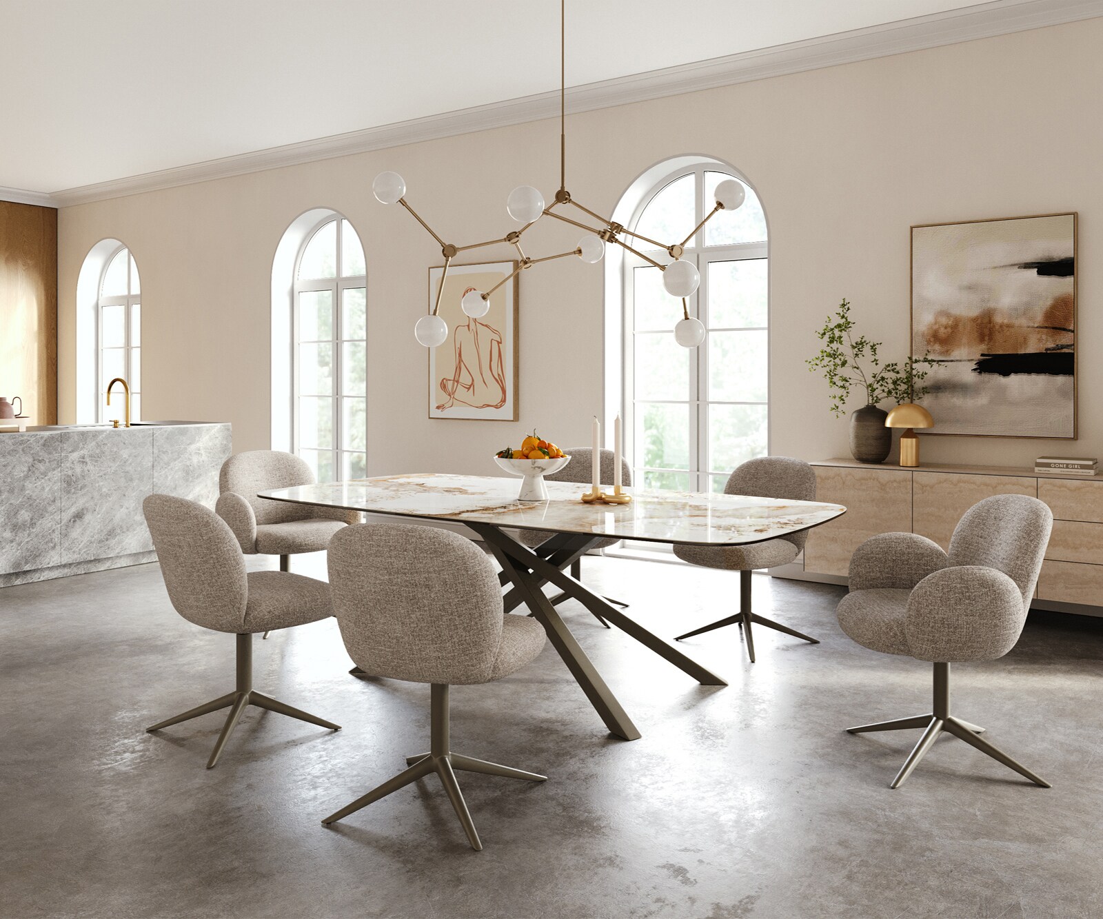 Eettafel Edge Boot 240x120 cm Keramiek Minas Melange Wit-Beige kruisonderstel Rechthoek Effectafwerking Titan 6