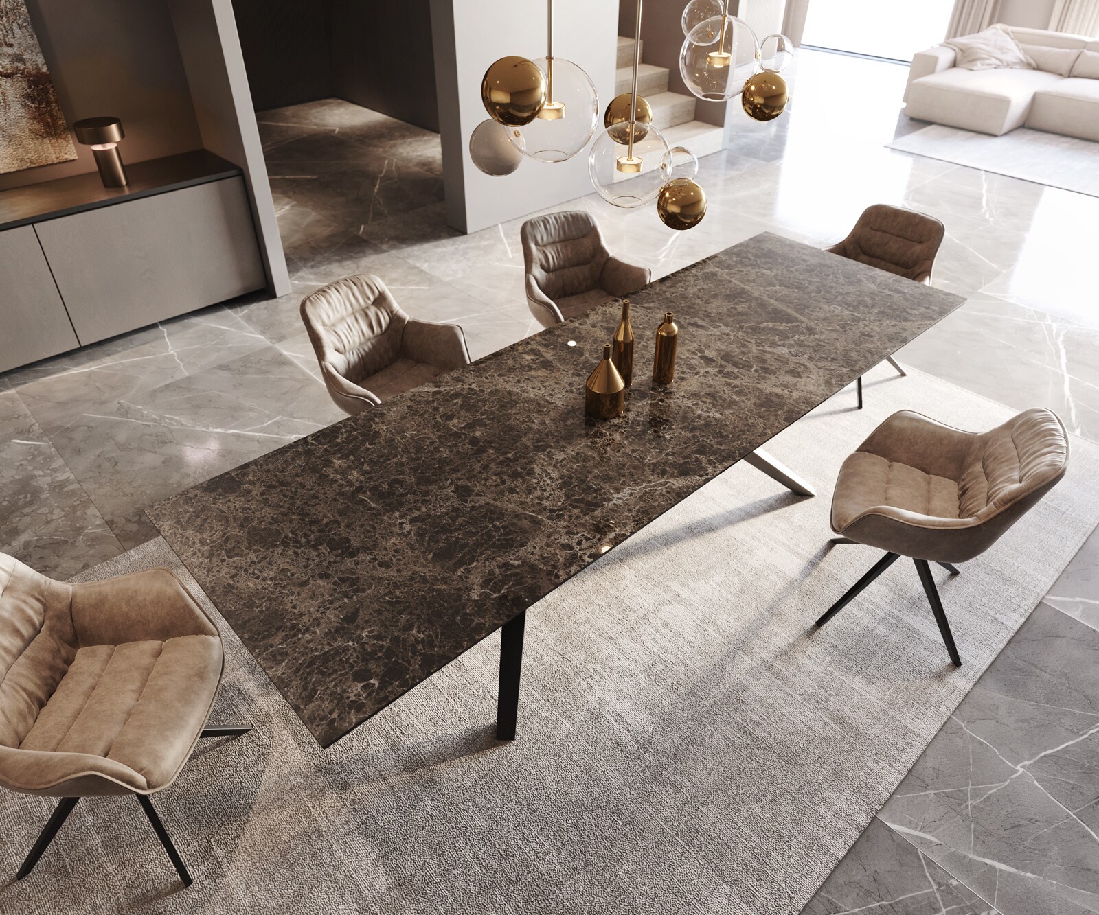 Eettafel Edge Keramiek Emperador Extra Lucidato Donkerbruin 300x100 Zenthara hoekig Metaal Zwart 3