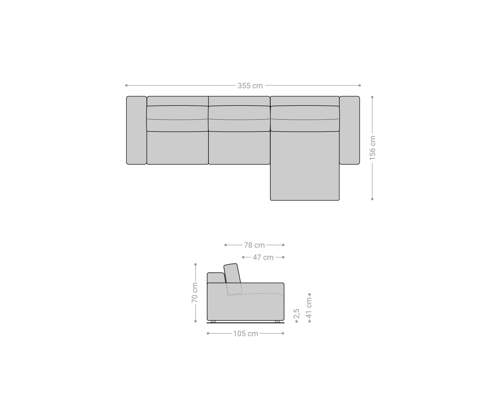Hoekbank Lanzo L 360x160 cm microvezel Grijs Recamiere variabel 7