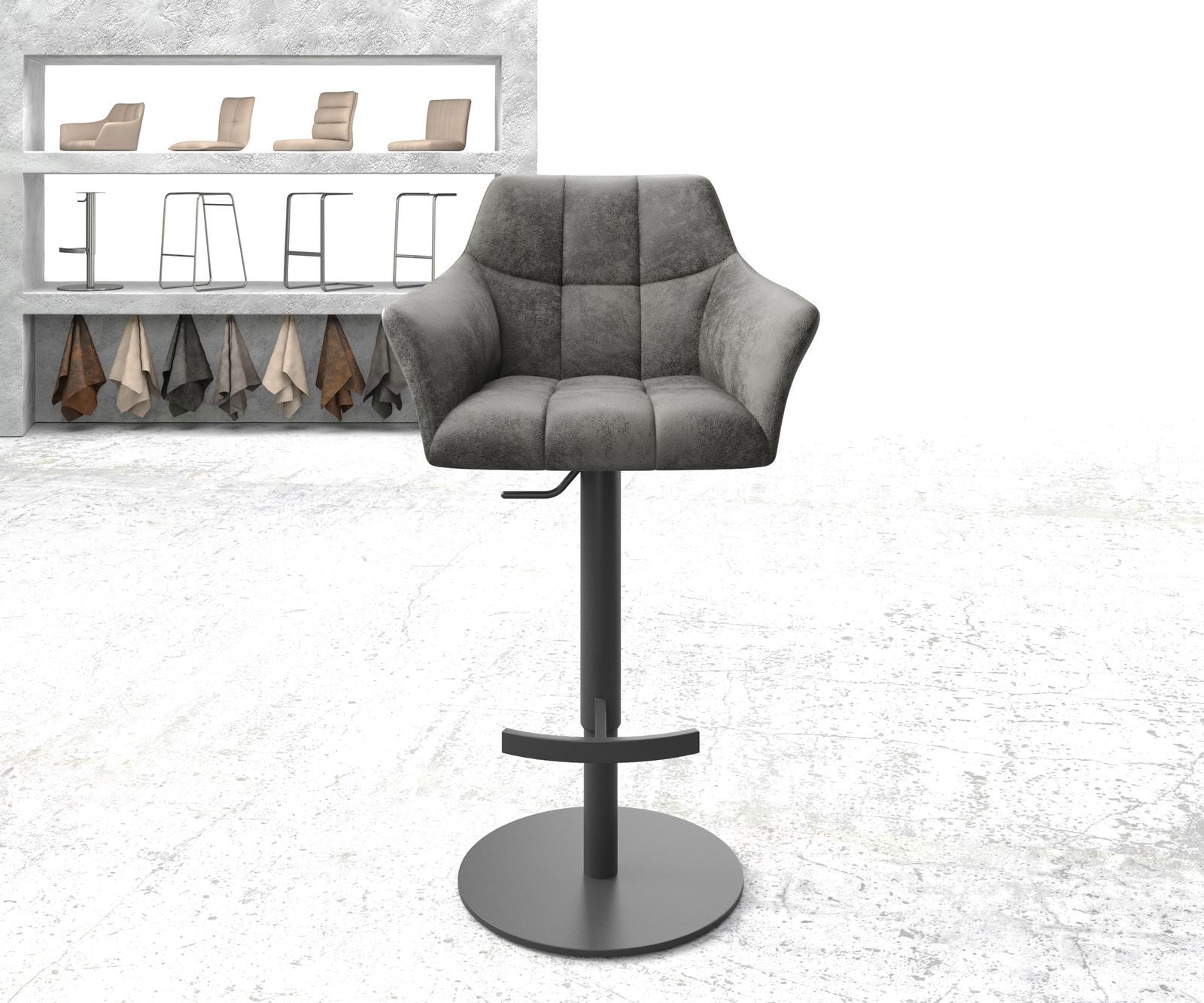 Barstoel Yulo-Flex vintage grijs draaivoet hoogteverstelbaar metaal 1 Barstoel Yulo-Flex vintage grijs draaivoet hoogteverstelbaar metaal 1