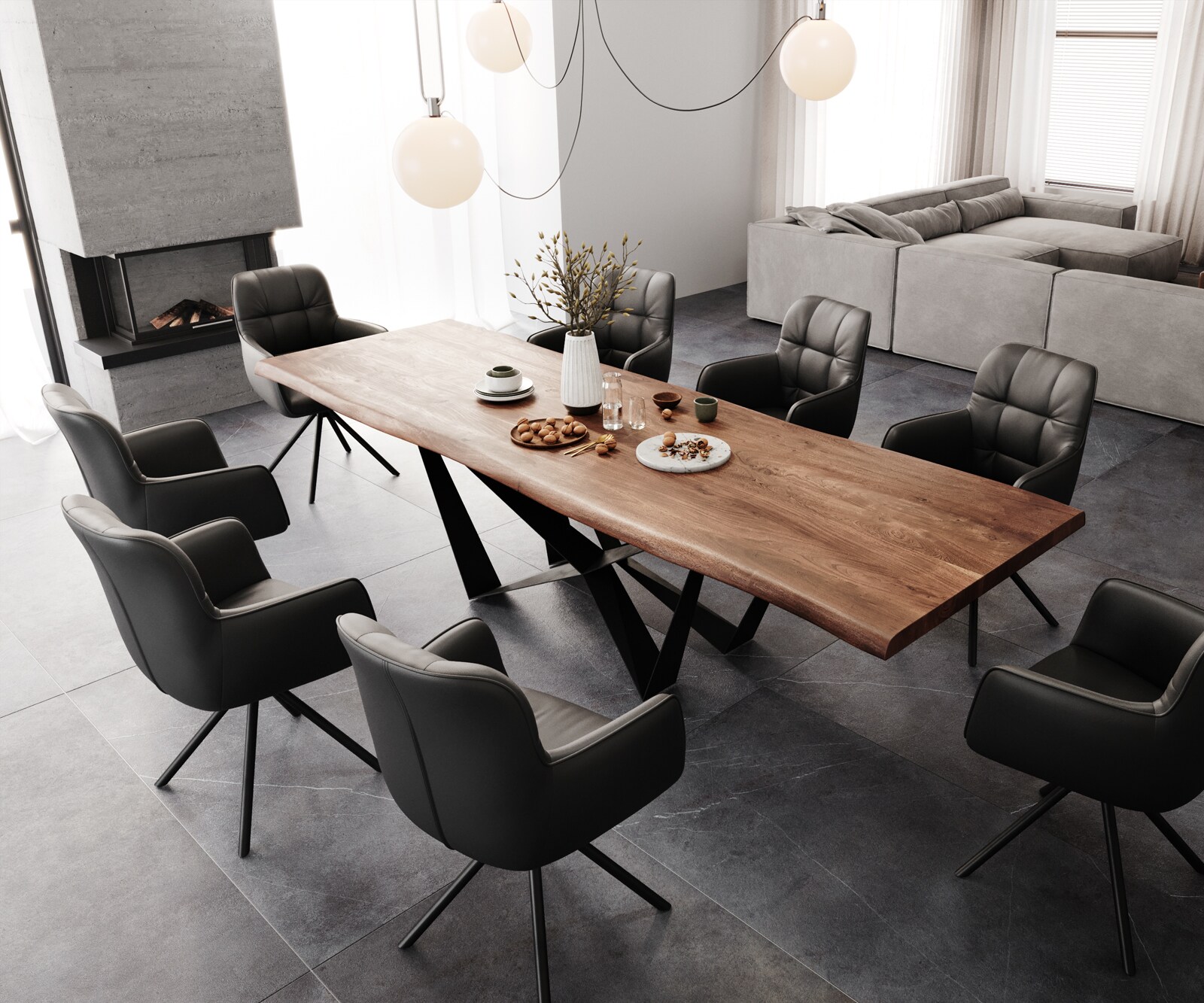 Eettafel Edge 300x100 XL acacia bruin Spider vlakstaal zwart Live-Edge 6