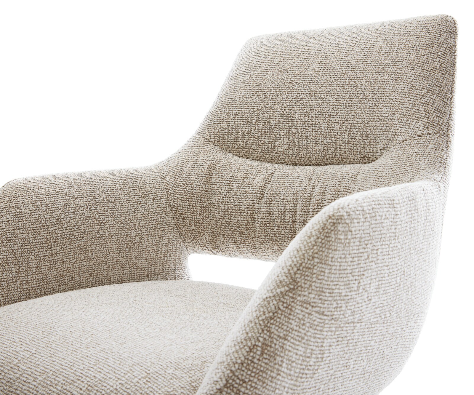 Eetkamerstoel Yago-Flex met armleuning geweven stof beige slipframe roestvrij staal pocketveer kern 4