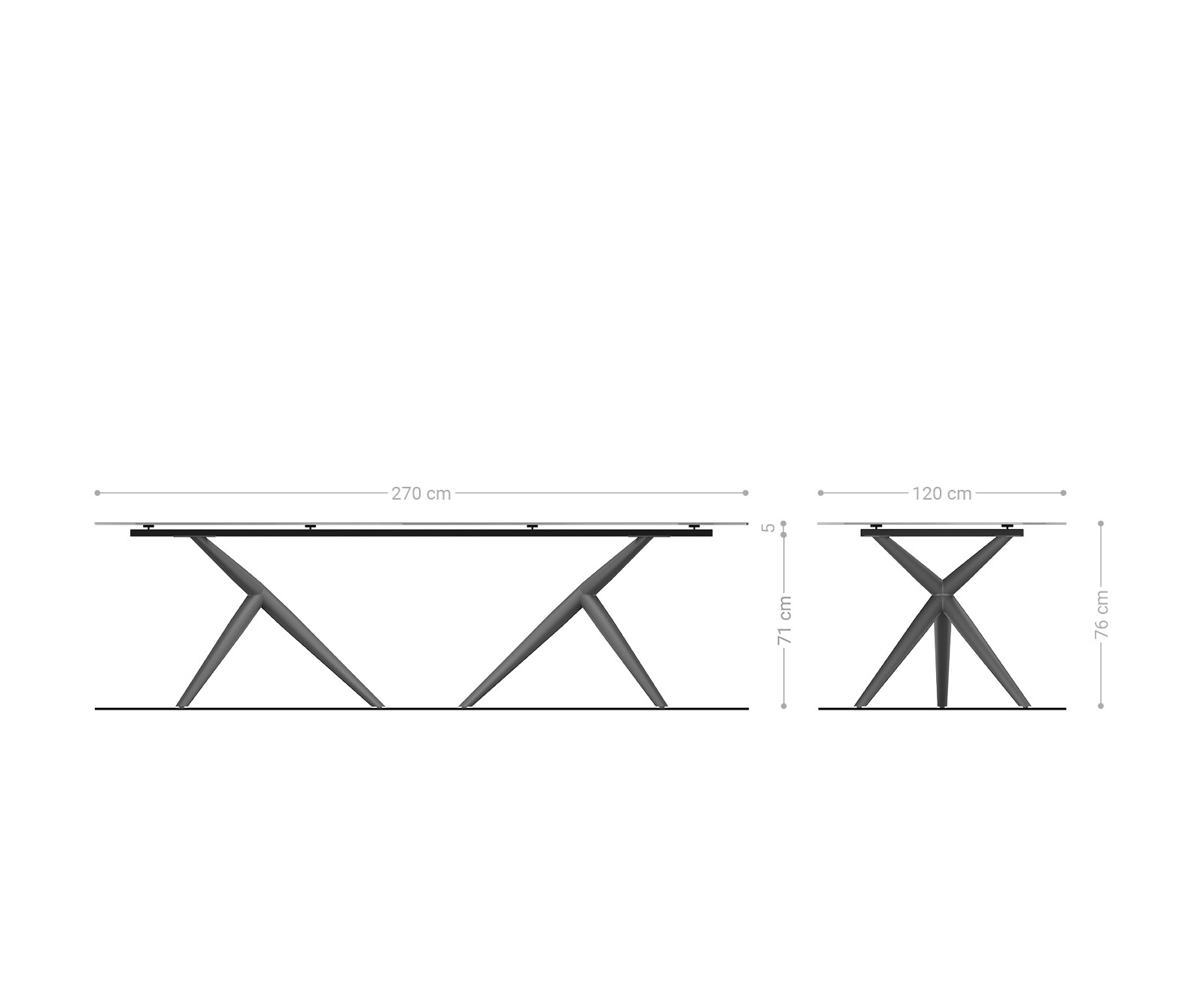Eetkamertafel Edge Boot 270x120 keramiek Iris FMG Onice Grigio Estelar rond  metaal effectafwerking titaan 8