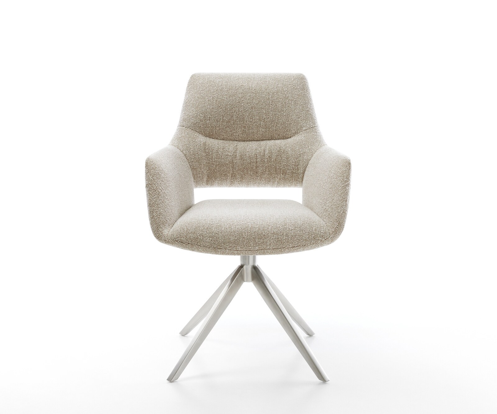Draaistoel Yago-Flex met armleuning geweven stof beige kruisframe breed roestvrij staal 360° draaibaar rocker-functie pocketveer kern 2