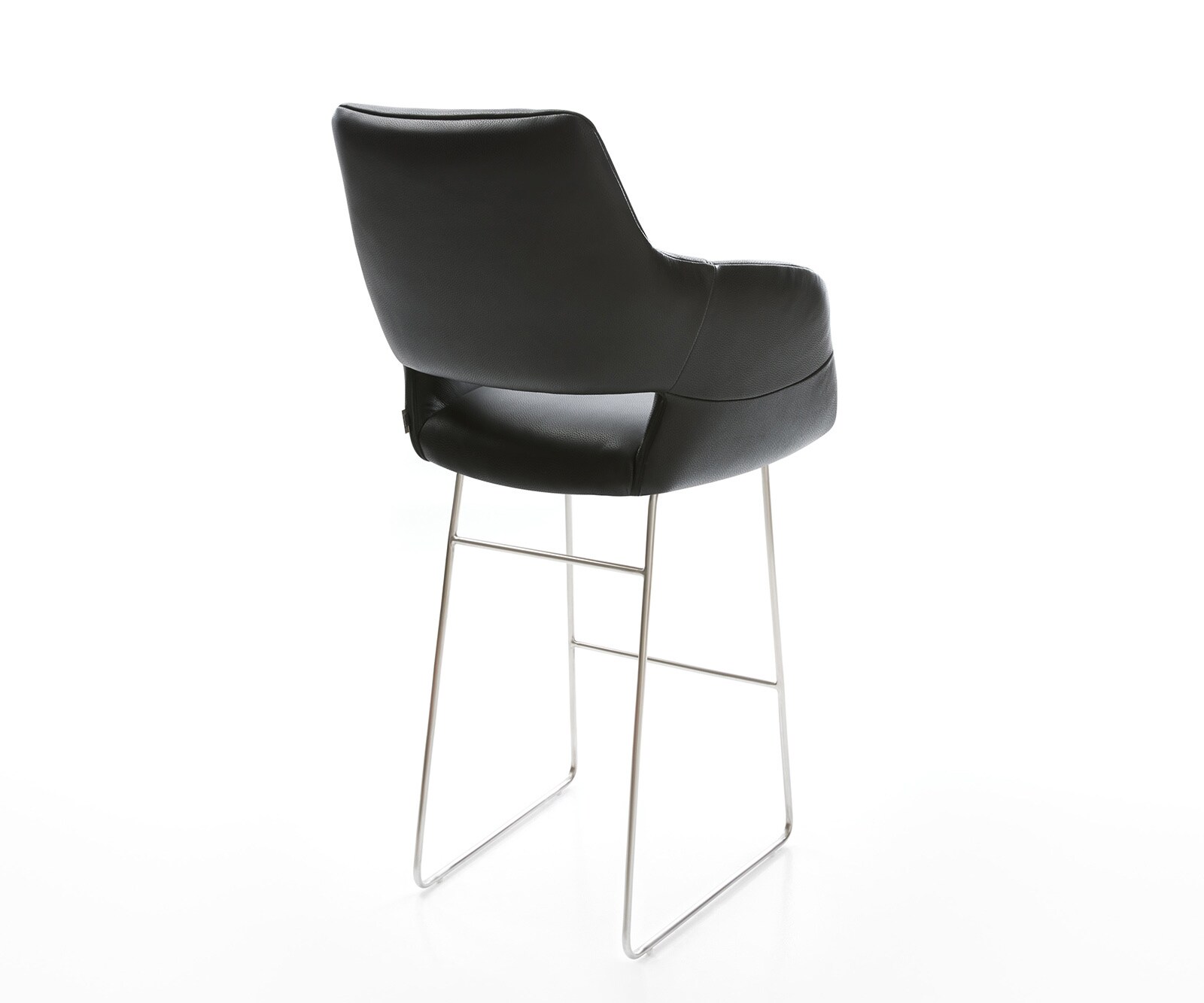 Barstoel Yago-Flex Volledig leer Zwart Sledeframe RVS Pocketvering 5