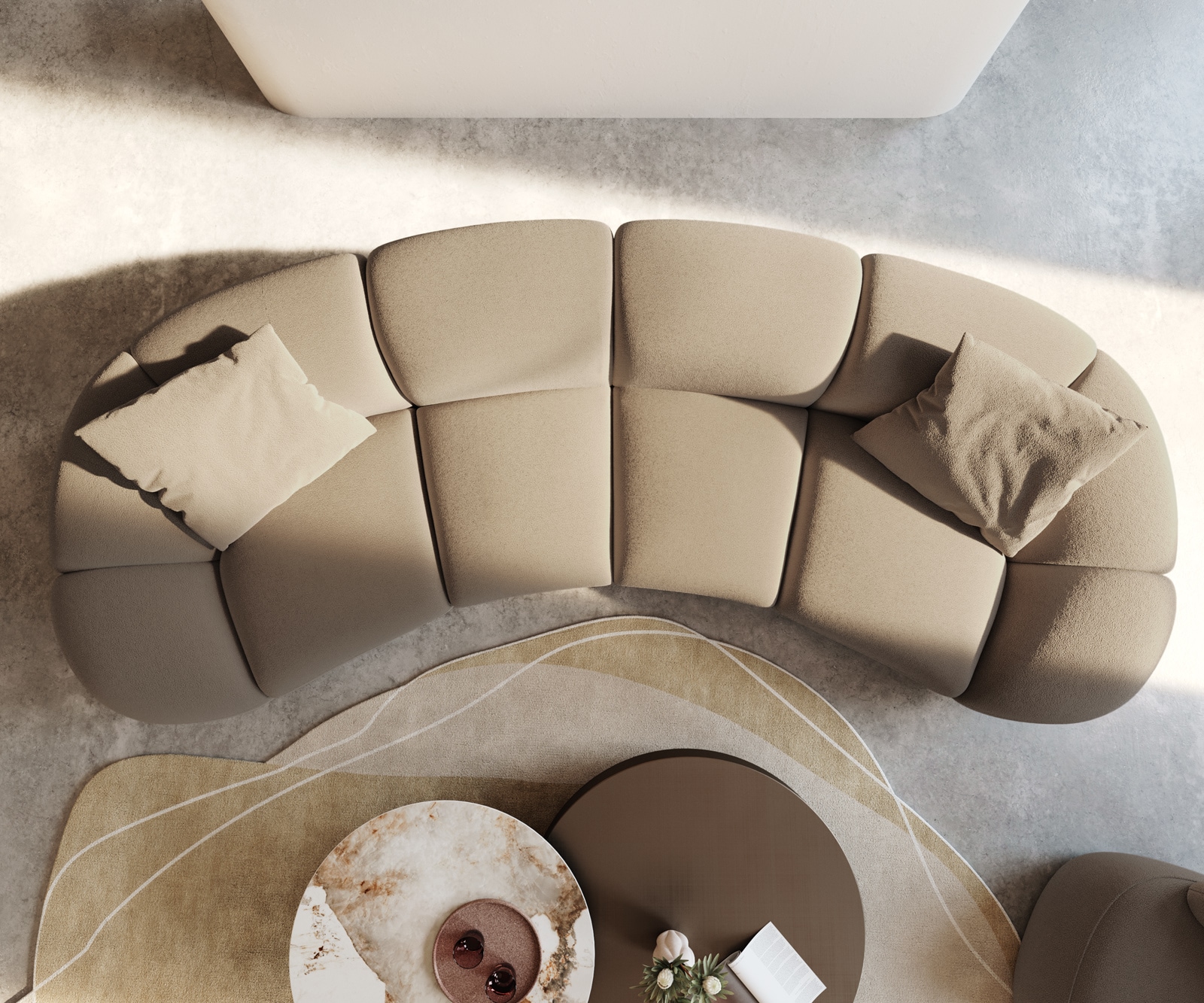 Grote sofa Lunna 360x175 cm Bouclé natuur 2 kussens 3 Grote sofa Lunna 360x175 cm Bouclé natuur 2 kussens 3