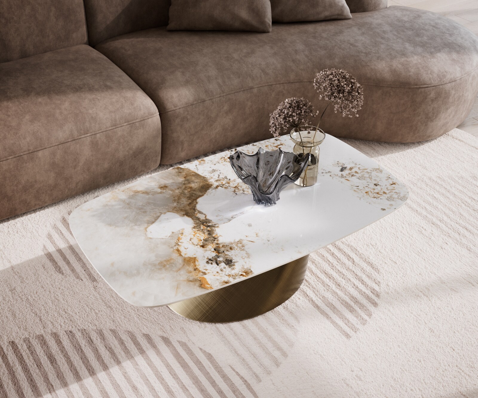Salontafel Edge Boot 120x70 cm keramiek Minas Melange Conis metallic goud 4