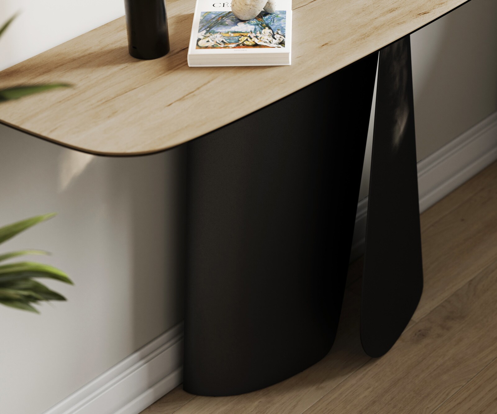 Consoletafel Edge Bootvorm 140x40 cm Keramiek Laminam® Sabbia Eichefarbig Livos Metaal Zwart 6