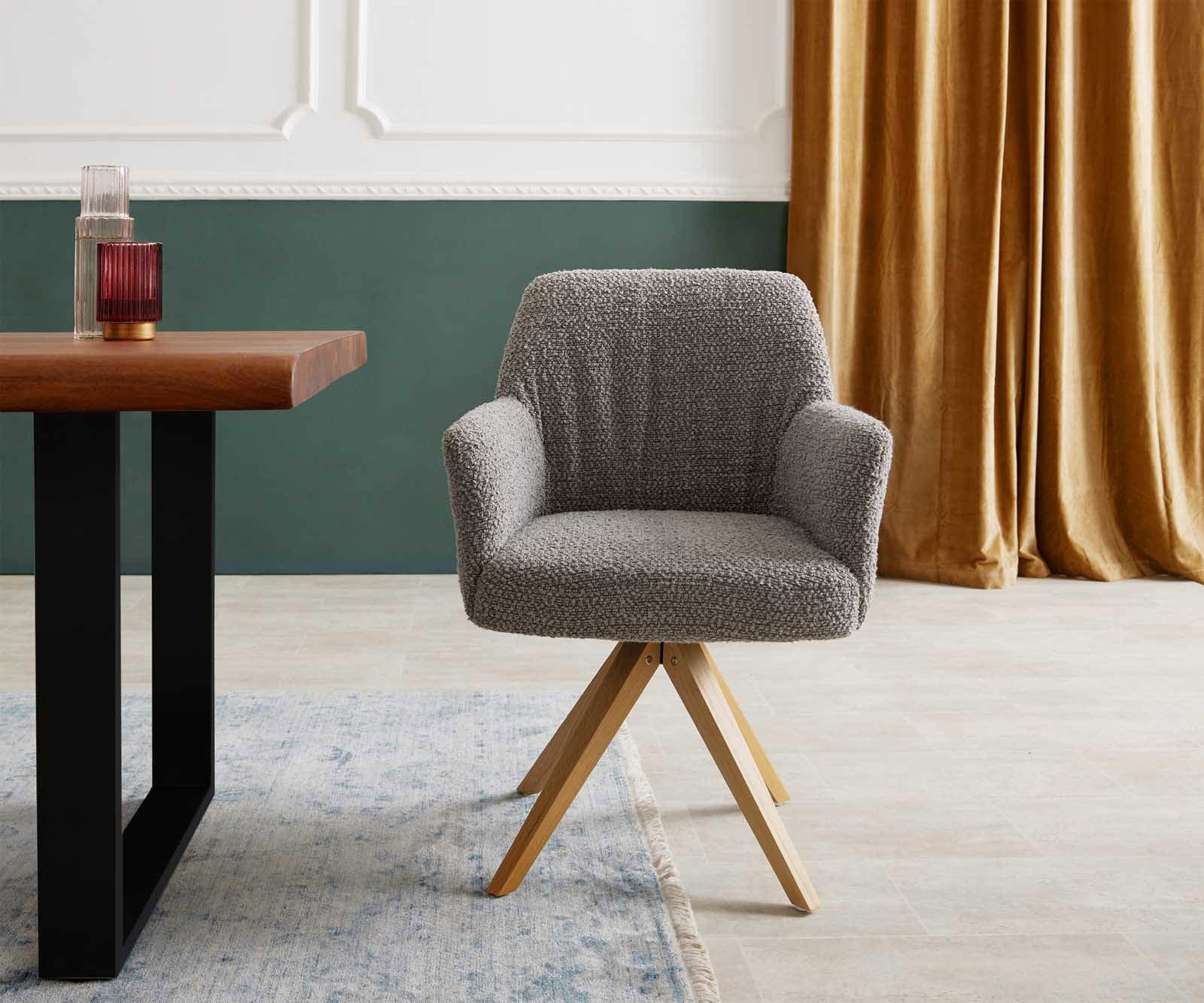 Draaistoel Xana-Flex met armleuning bouclé zilver grijs houten frame hoekig natuur 180° draaibaar pocketveer kern 1 Draaistoel Xana-Flex met armleuning bouclé zilver grijs houten frame hoekig natuur 180° draaibaar pocketveer kern 1