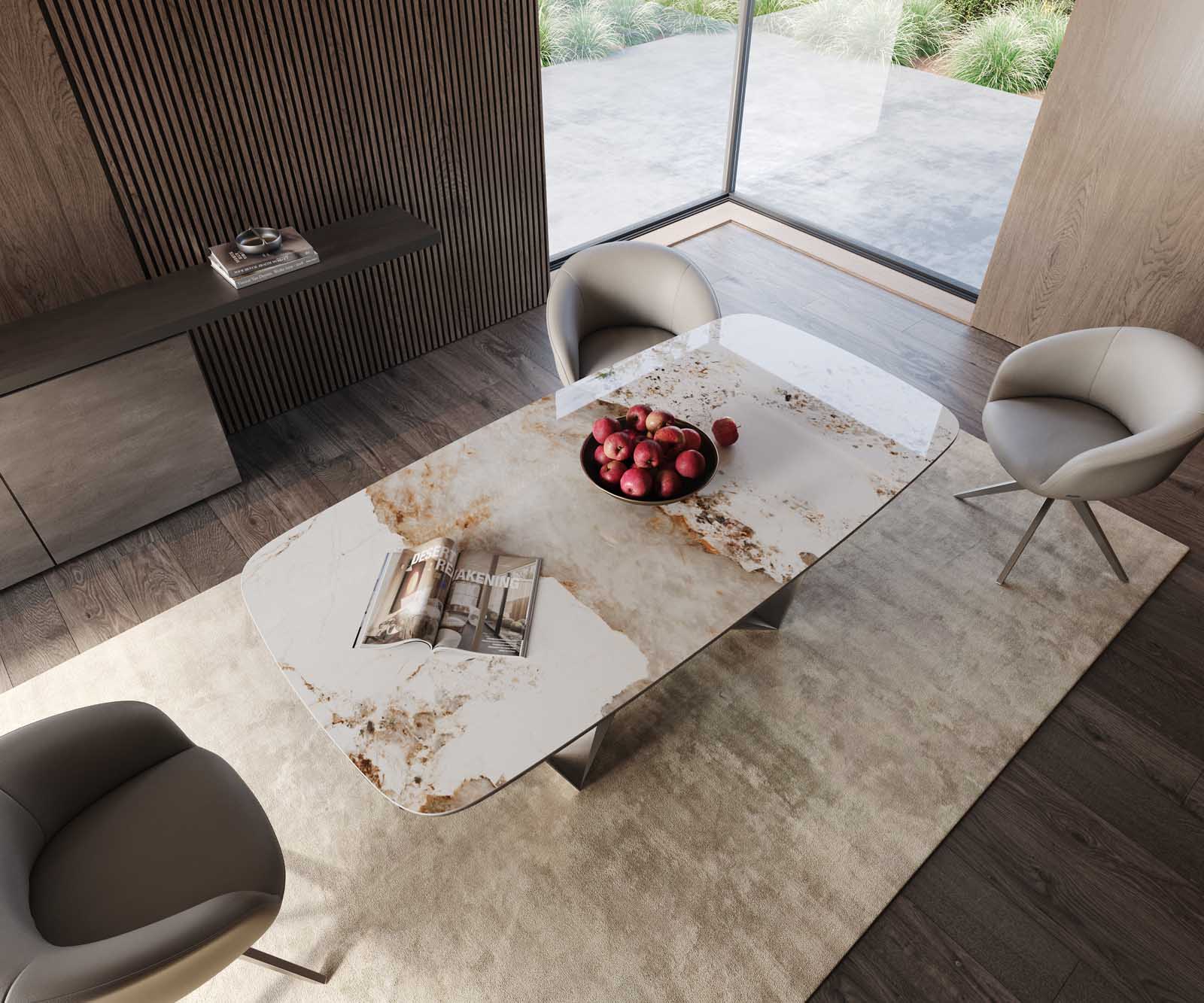 Eetkamertafel Edge Boot 200x100 keramiek Minas Melange wit-beige spider vlak staal RVS 4 Eetkamertafel Edge Boot 200x100 keramiek Minas Melange wit-beige spider vlak staal RVS 4