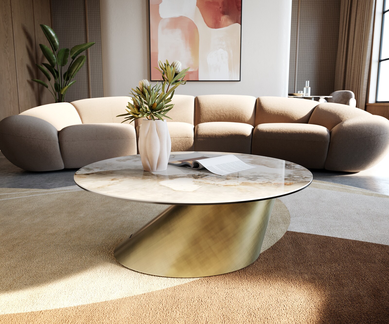 Salontafel Edge rond 90x90 cm keramiek Minas Melange Conis metallic goud 2